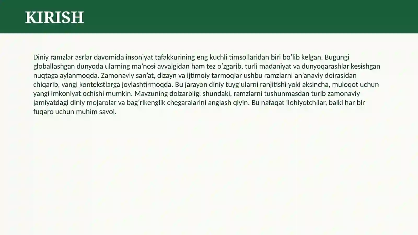 DINIY RAMZLARNING ZAMONAVIY TALQINLARI 3