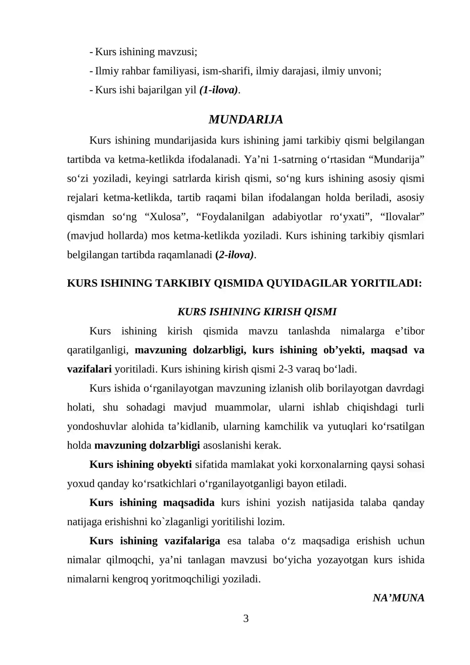 Kurs Ishiga Qo‘yiladigan Umumiy Talablar 3