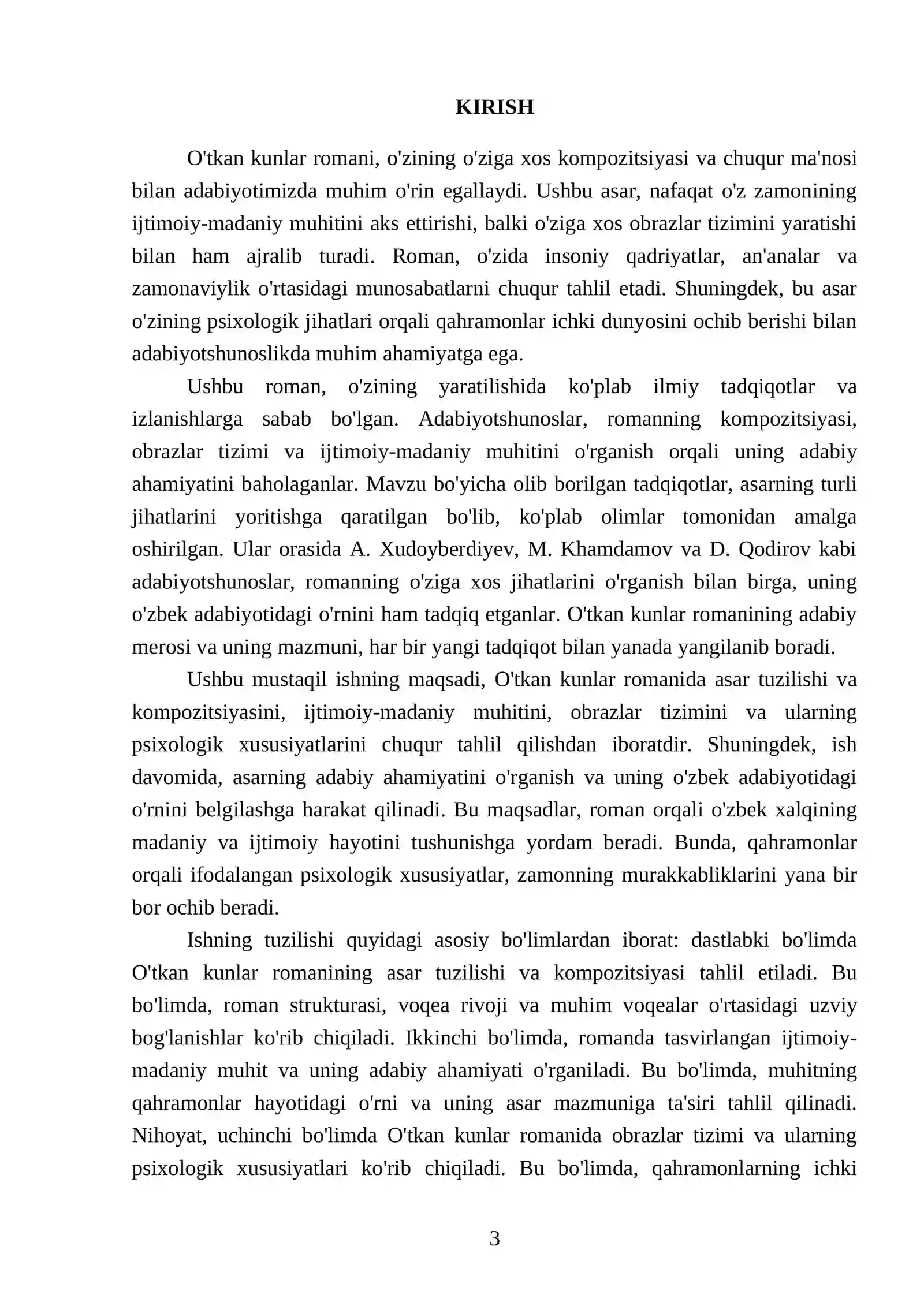 Adabiyotshunoslik oʻtkan kunlar romani 3