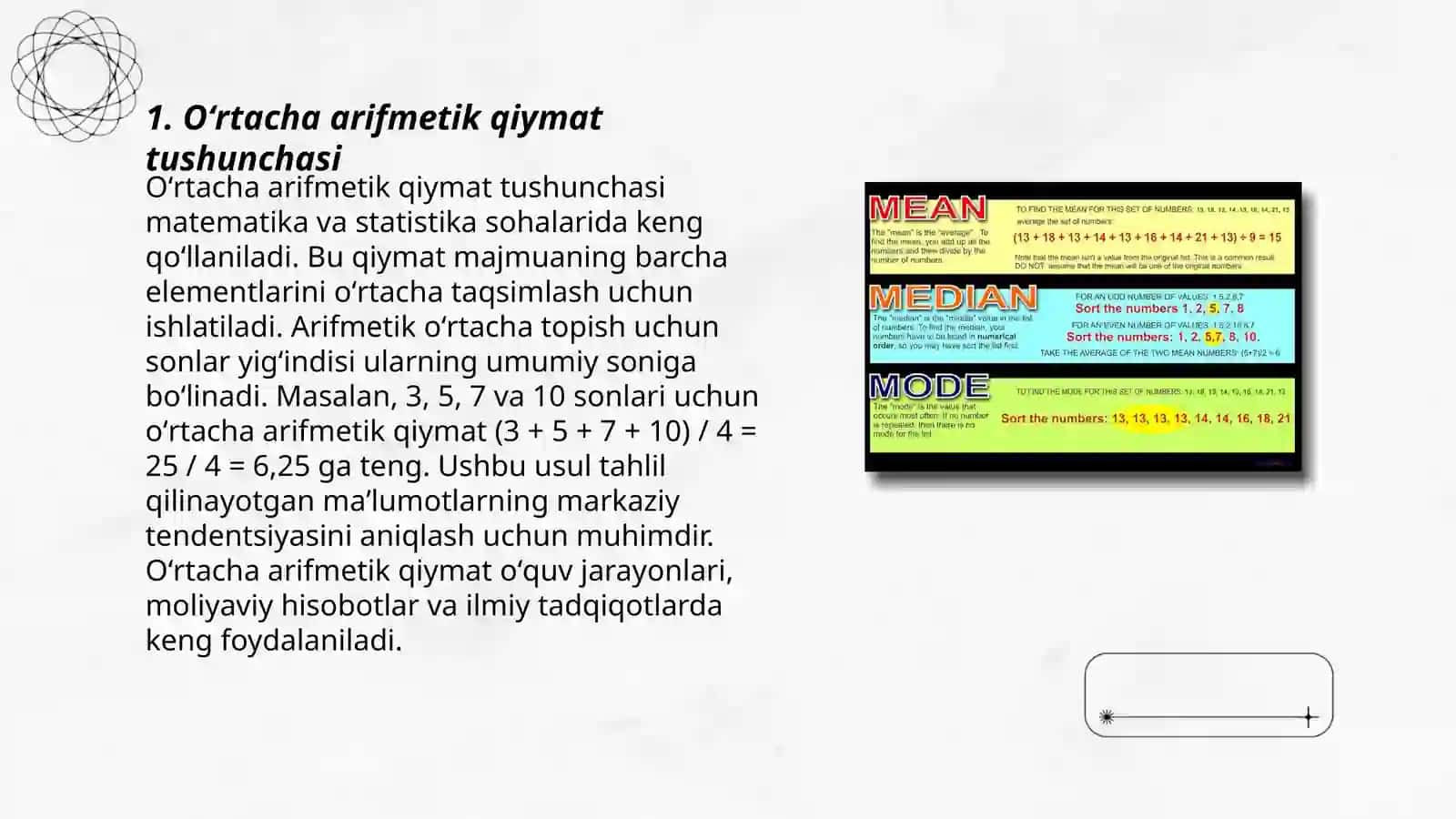 Oʻrtacha arifmetik qiymat uning xossalari 3
