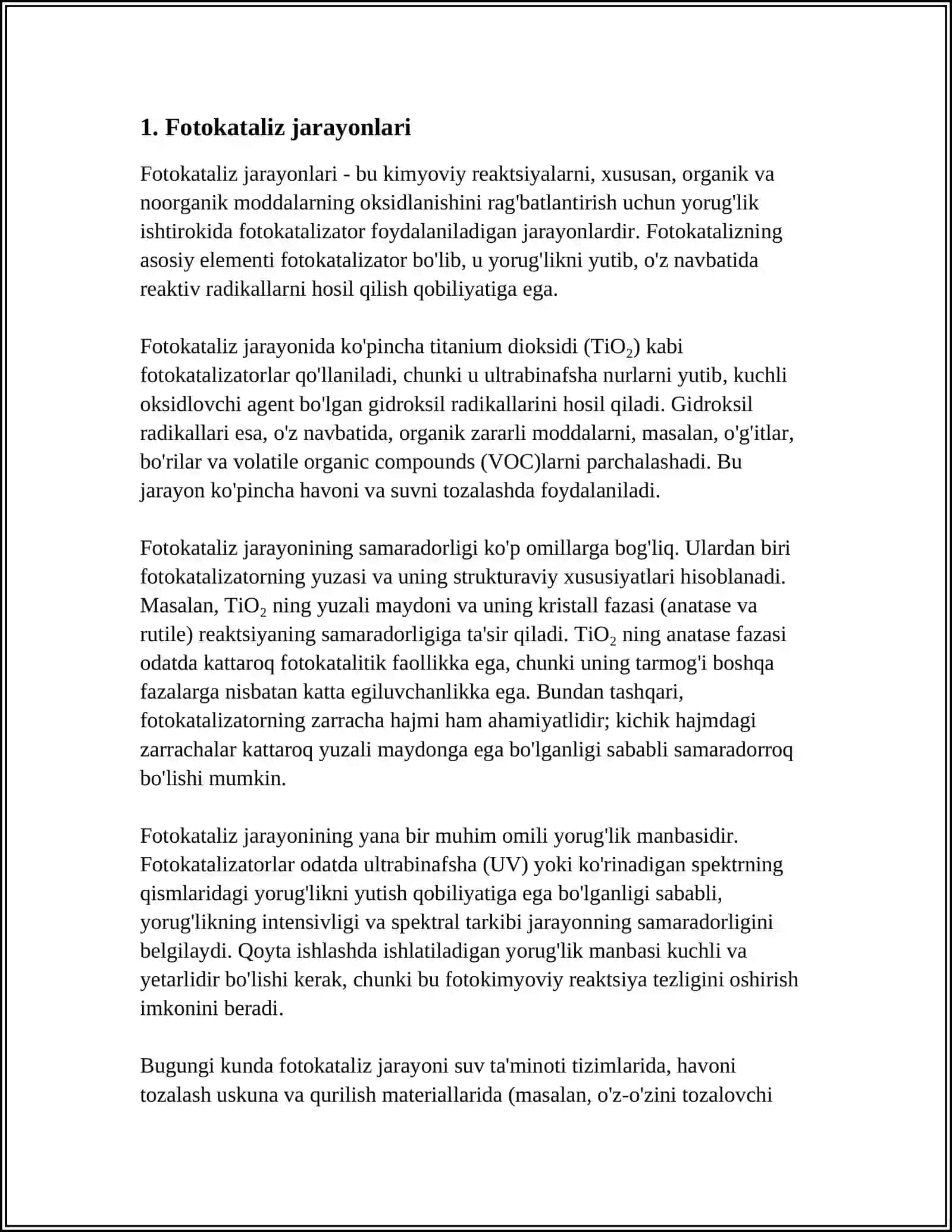 FOTOKATALITIK JARAYONLAR UCHUN NOORGANIK MATERIALLAR 3