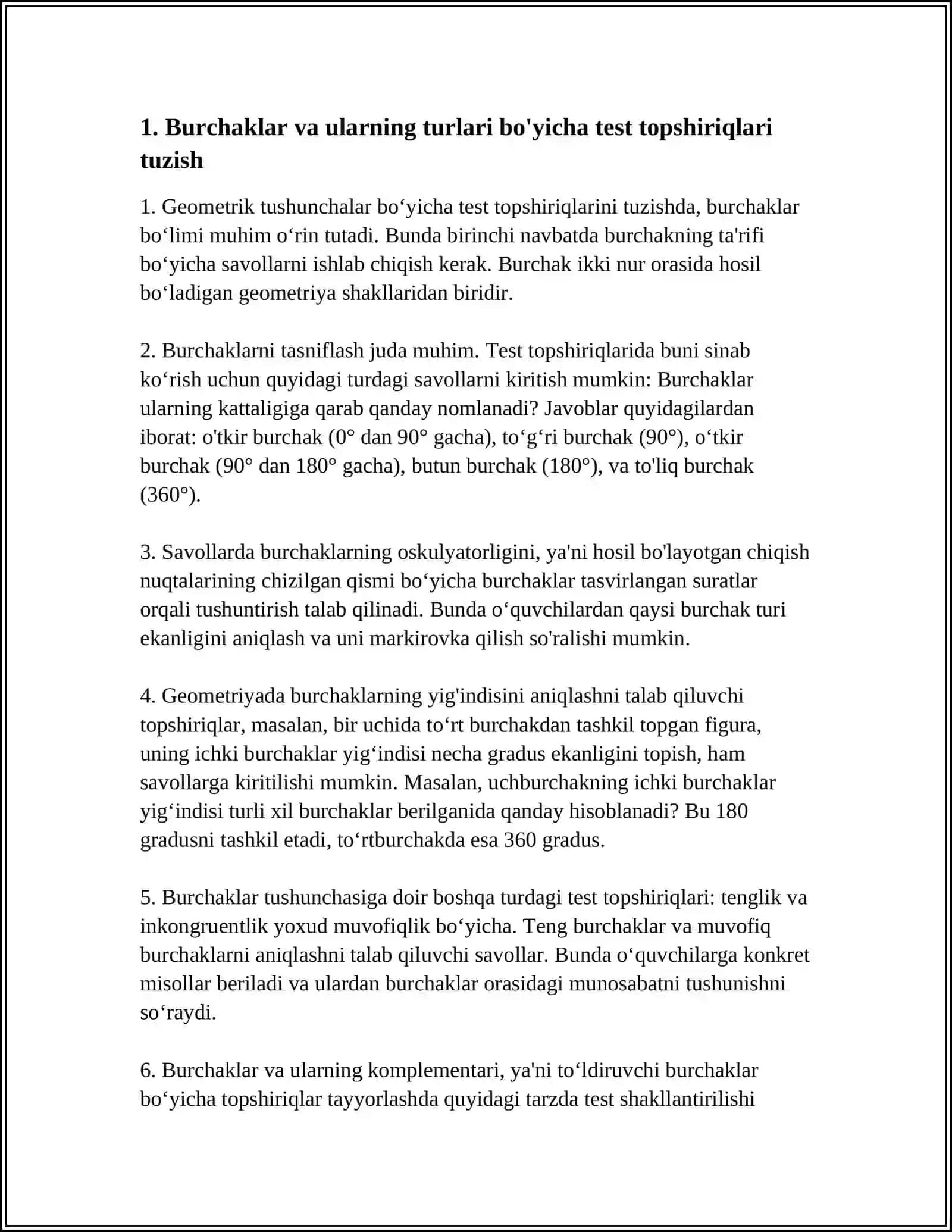 MAKTABDA O'RGANILADIGAN GEOMETRIK TUSHUNCHALAR BO'YICHA TEST TOPSHIRIQLARI TUZISH 3