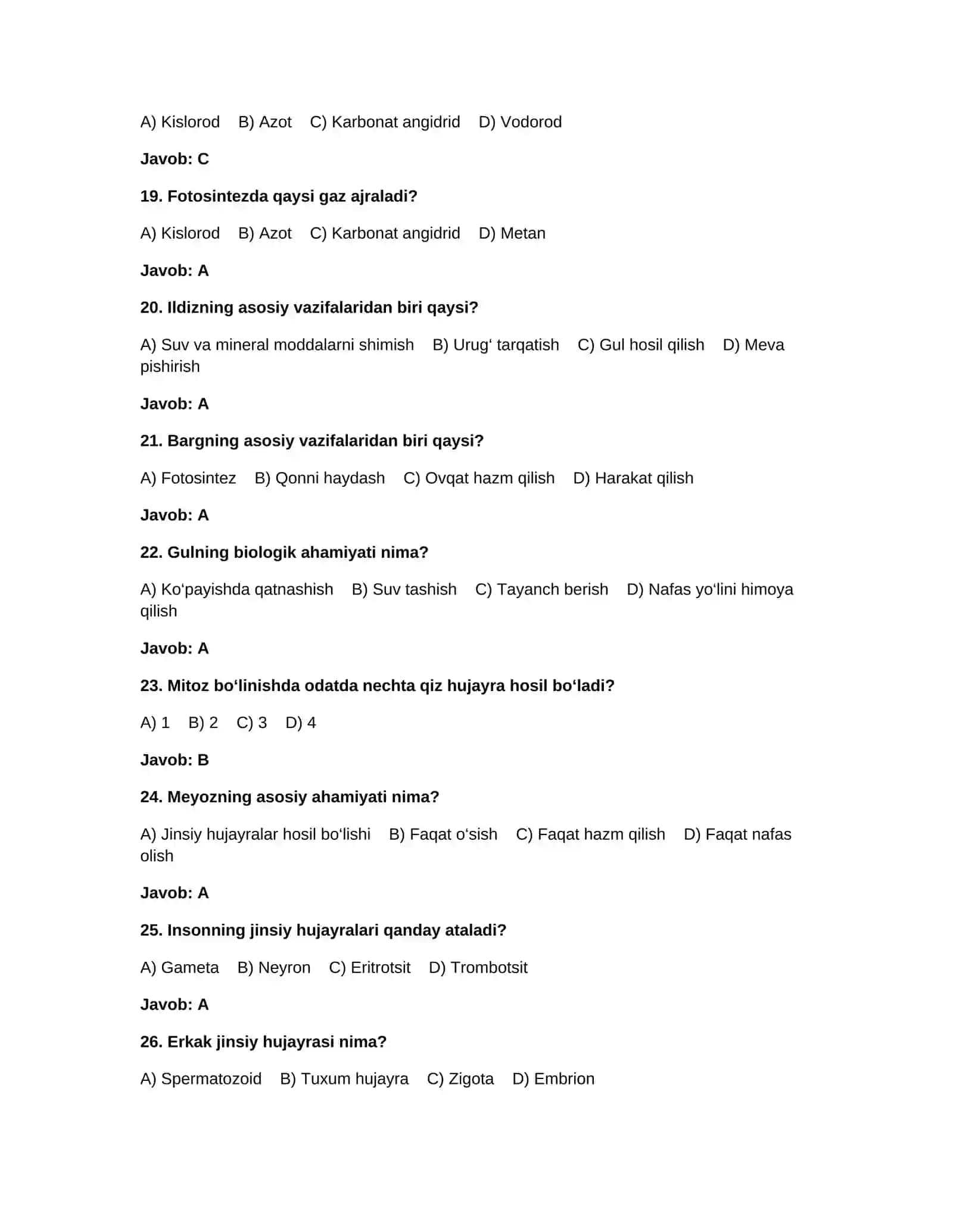 BIOLOGIYADAN 500 TA TEST VA JAVOBLAR 3