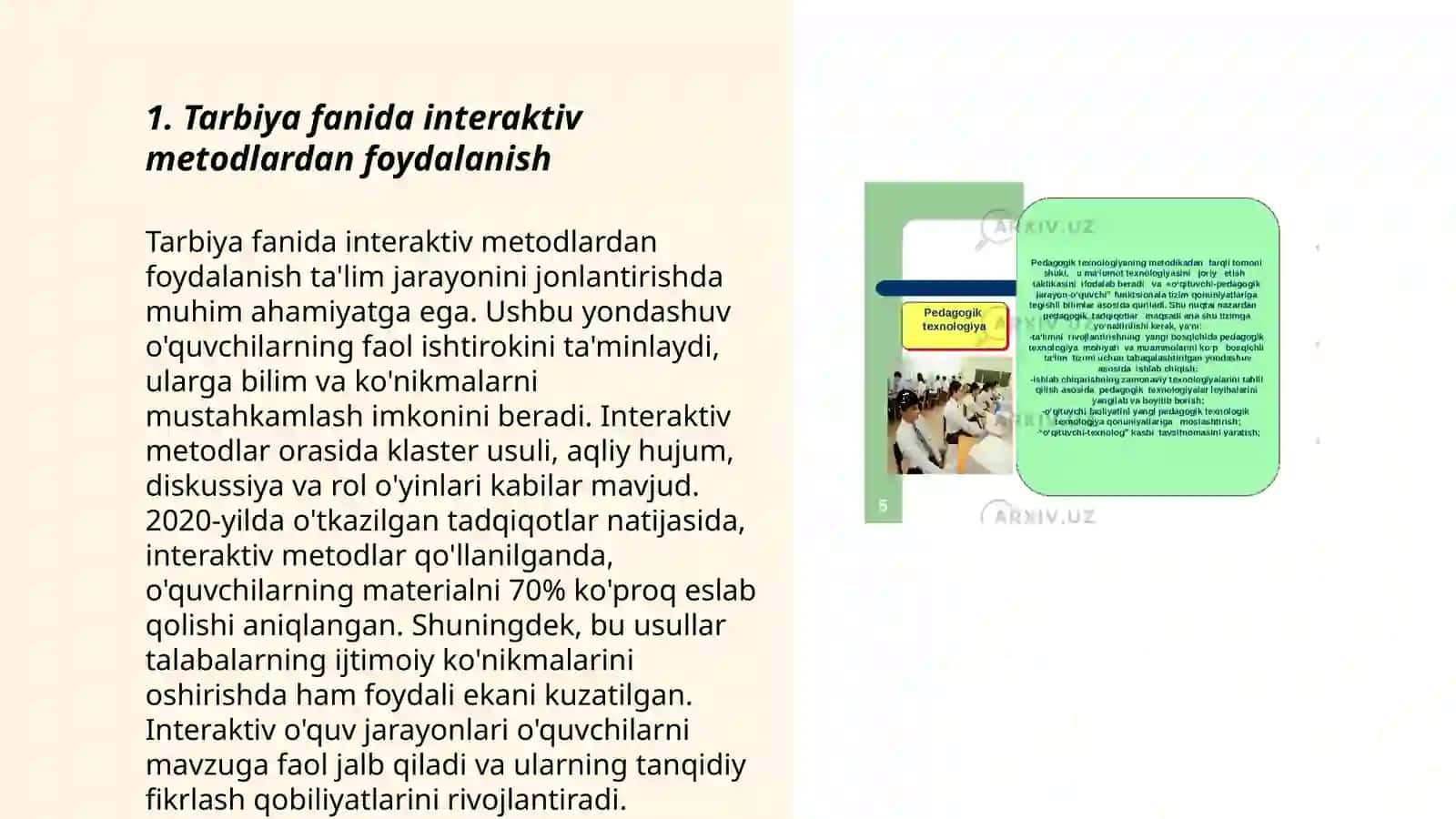 Tarbiya fanini oʻqtishda Pedogogik texnologiyalardan foydalanish 3
