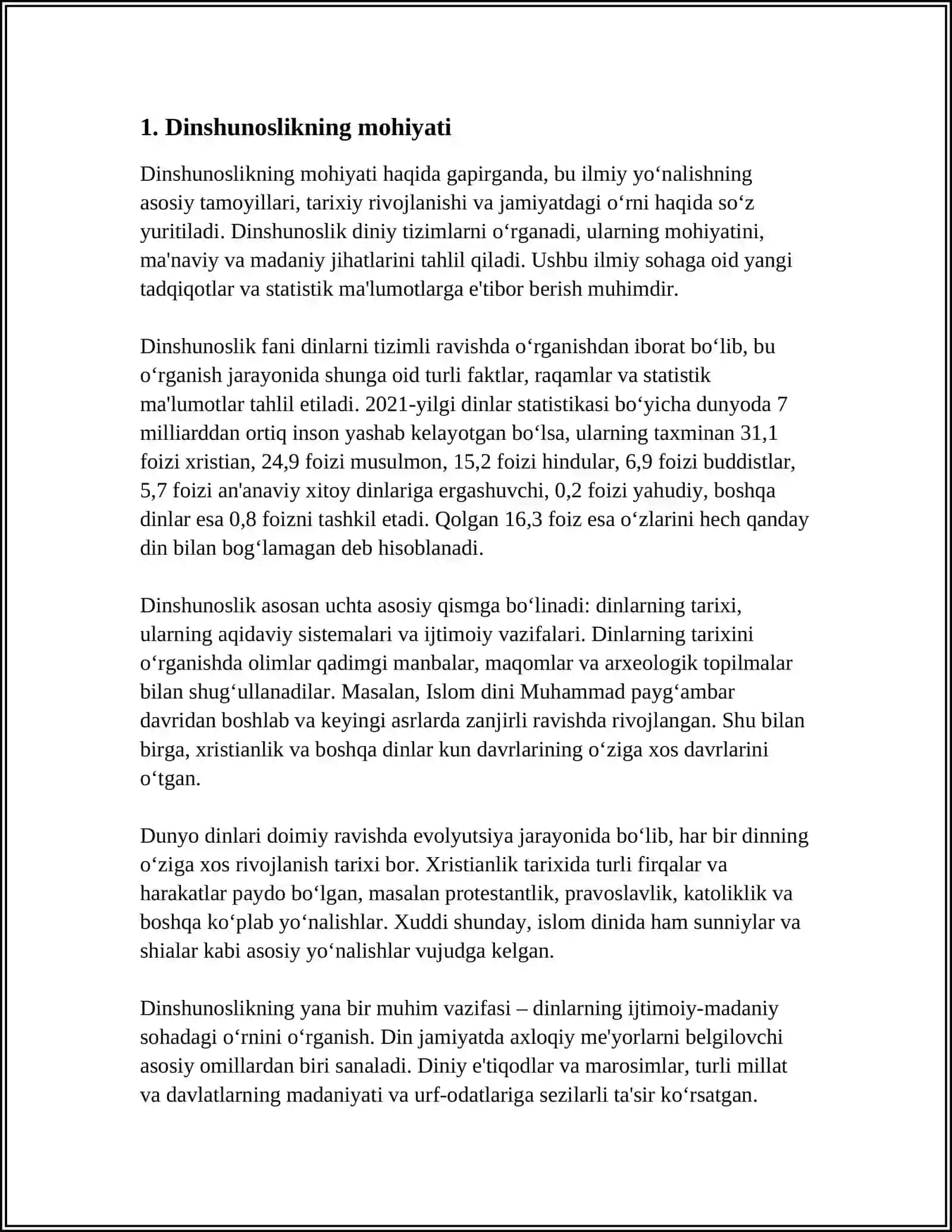 DINSHUNOSLIKNING FAN SIFATIDA SHAKLLANISHI,PREDMETI,FUNKSIYALARI, KATEGORIYALARI 3