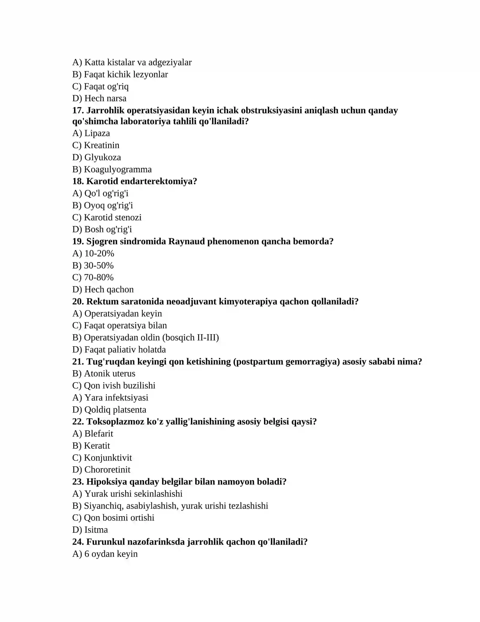 Shifokorlik imtihoni testlari 3
