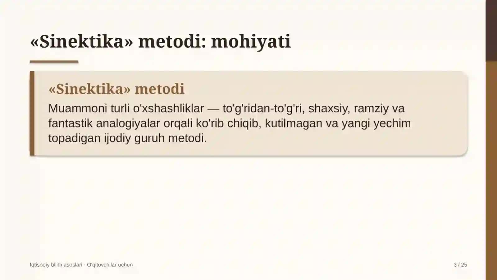 iqtisodiy bilim asoslari darslarida sinektika metodidan foydalanish 2645 3