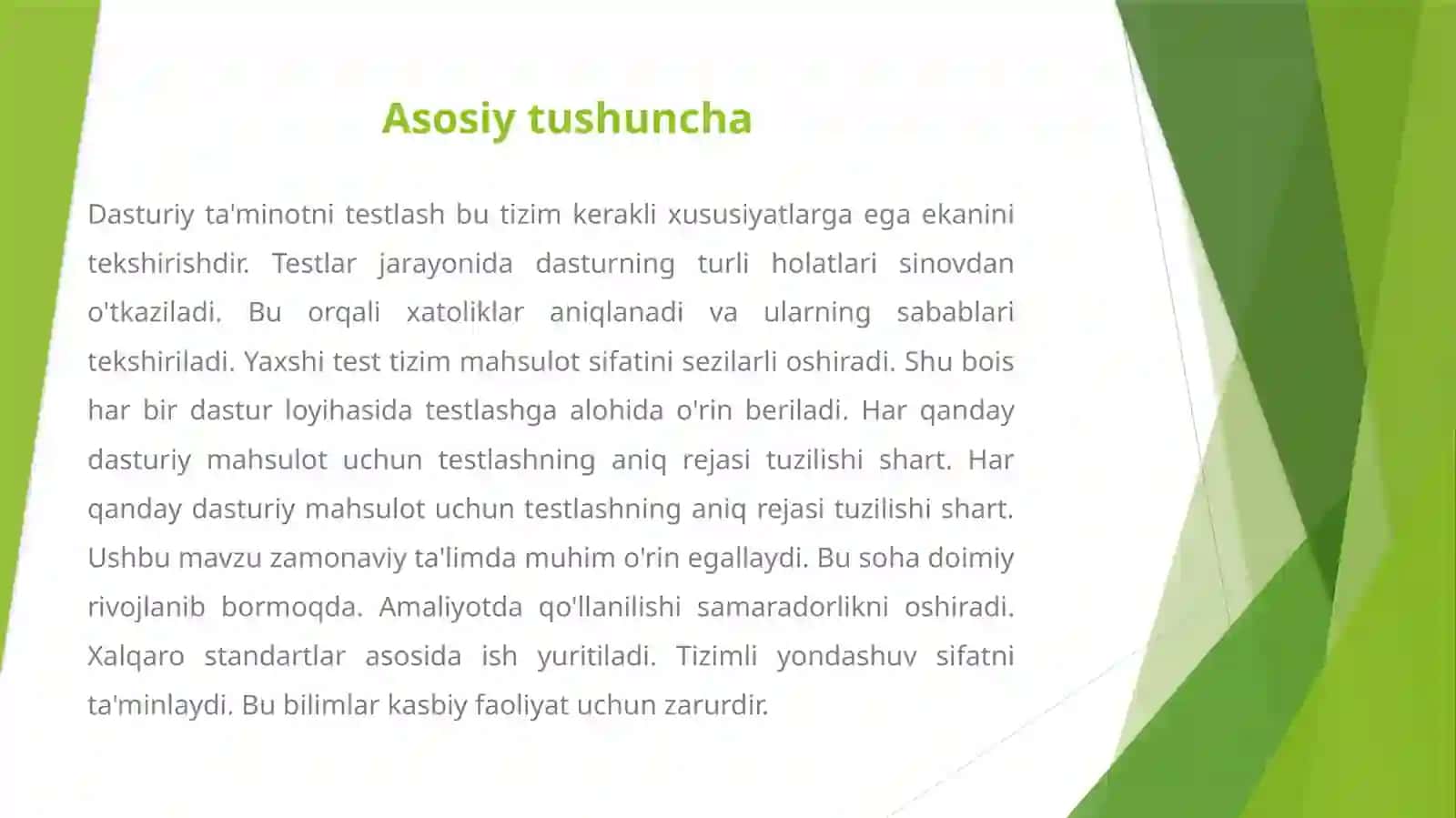 DASTURIY TA'MINOTNI TESTLASH METODOLOGIYALARI 3