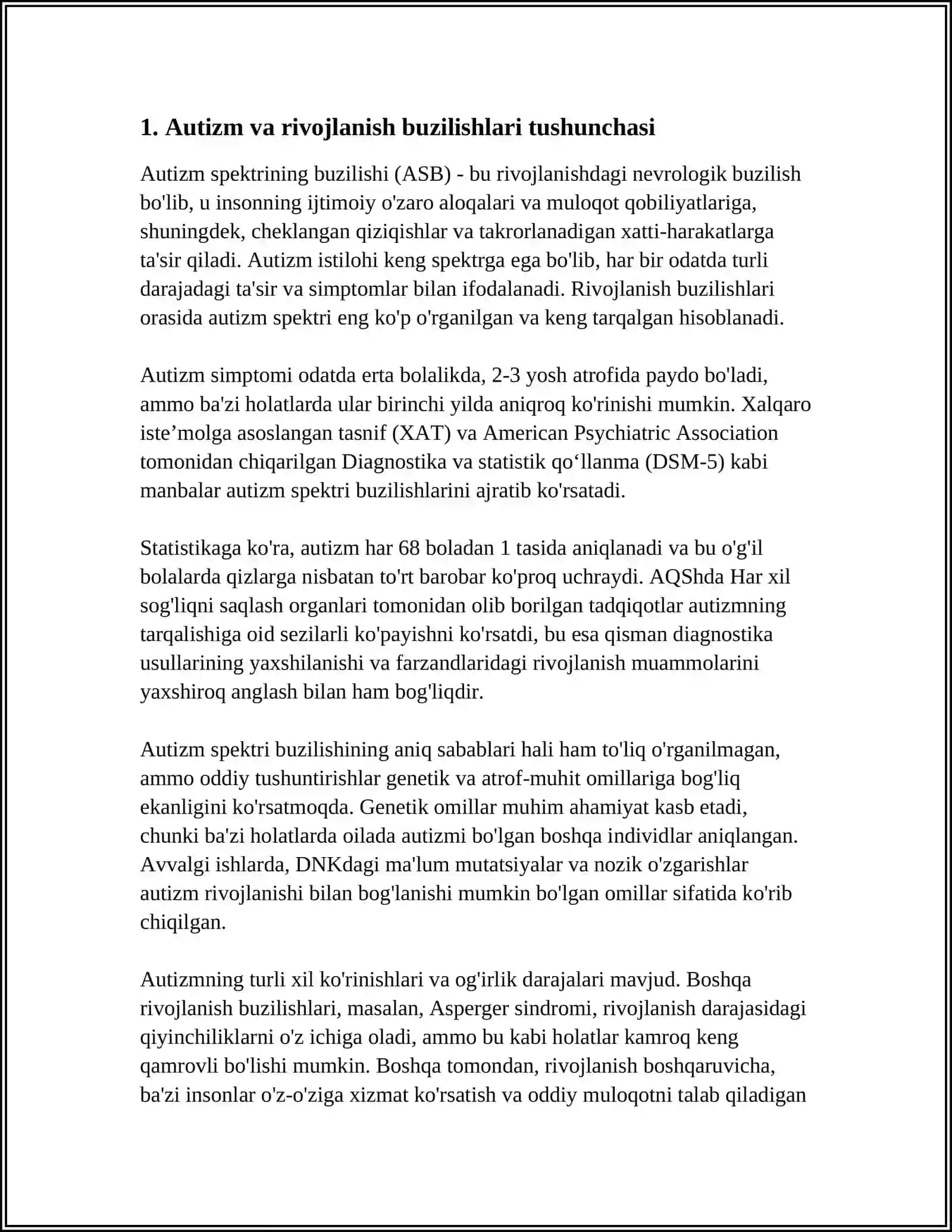 QANDAY RIVOJLANISHNING BUZILISHLARIDA AUTIZMGA XOS BOʻLGAN JIHATLAR SHAKLLANISHI MUMKINLIGINI TAHLIL QILISH 3
