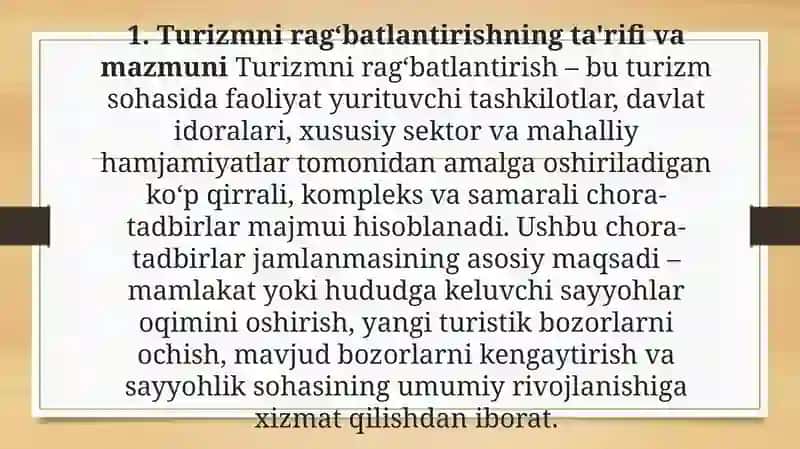 Turizmni rag'batlantirishning ta'rifi 3