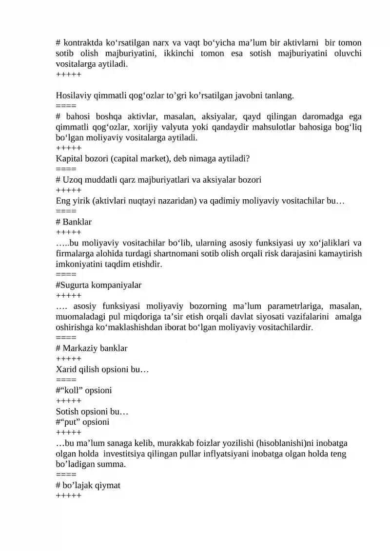 Moliya fanidan yakuniy test 3