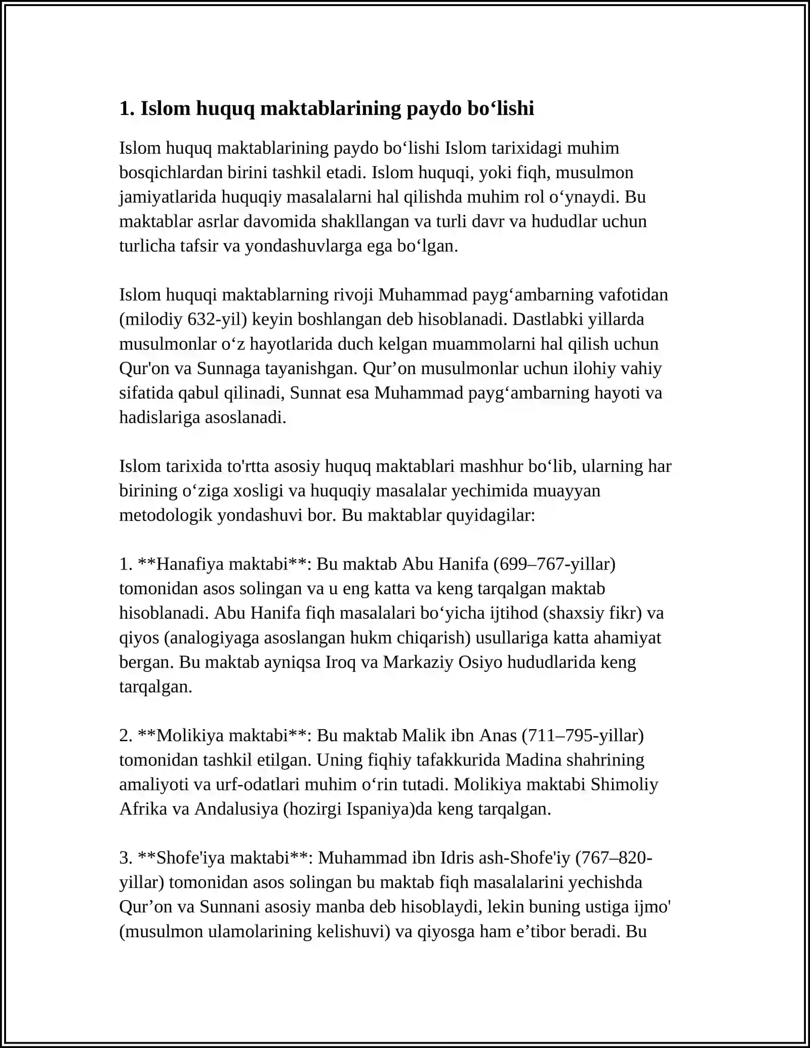 MUSTAQIL ISH Mavzu: ISLOM FIQHIY MAKTABLARI 3