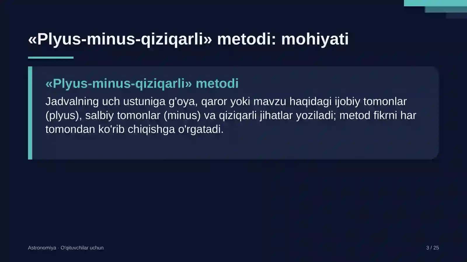 astronomiya darslarida plyus minus qiziqarli metodidan foydalanish 2082 3