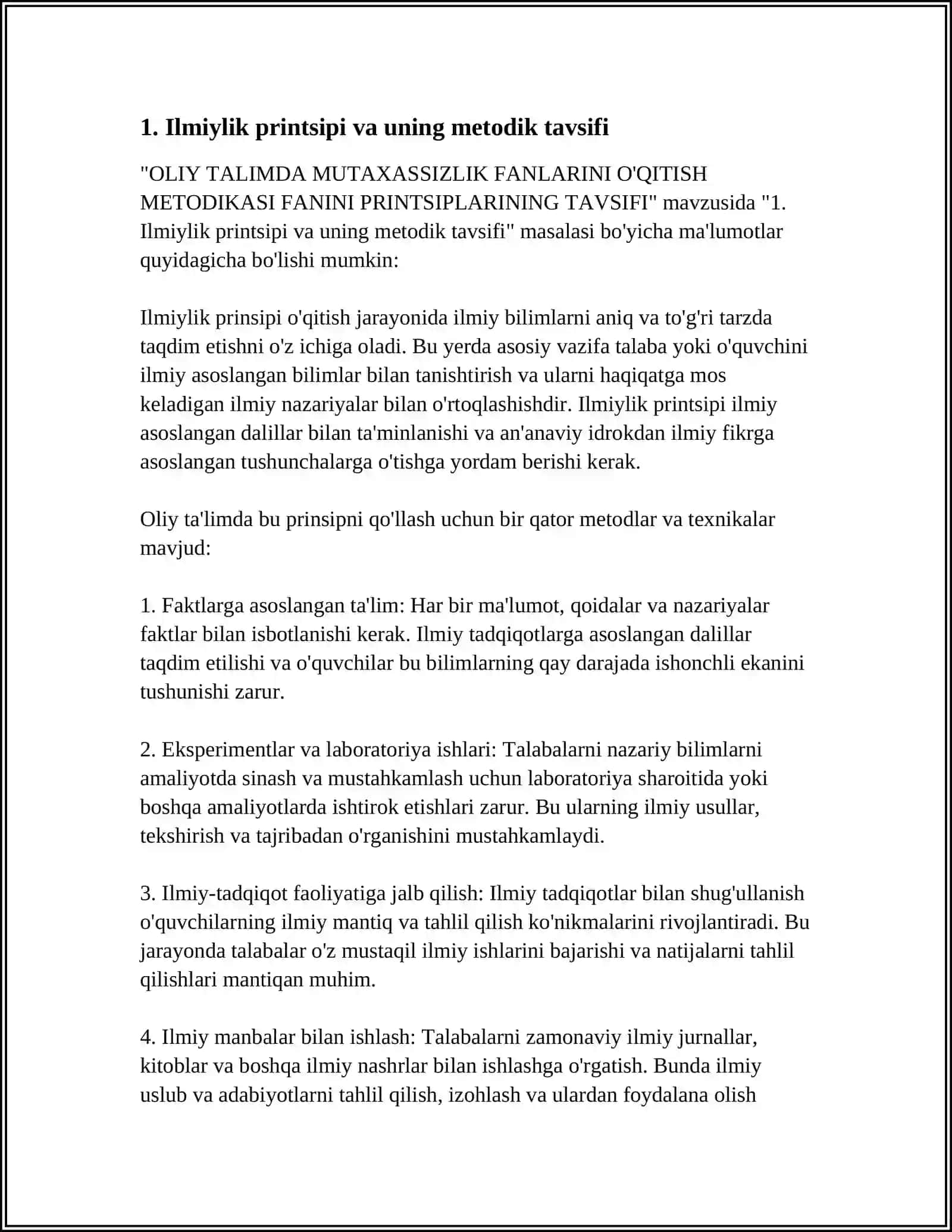OLIY TALIMDA MUTAXASSIZLIK FANLARINI O'QITISH METODIKASI FANINI PRINTSIPLARINING TAVSIFI 3