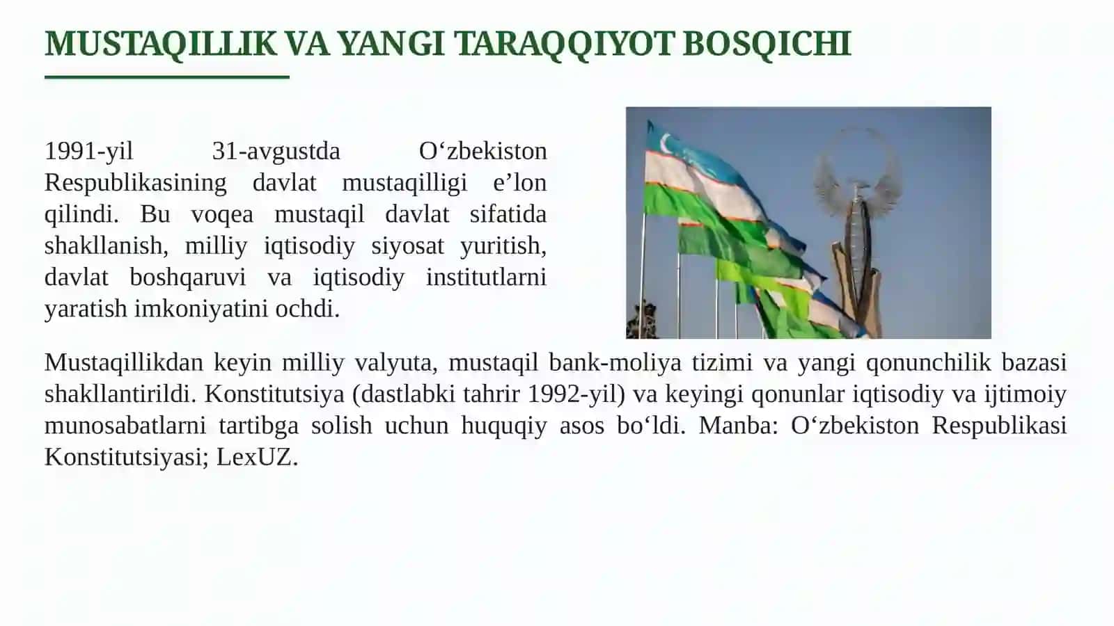 O‘zbekiston Respublikasida mustaqillikdan so‘ng ijtimoiy-iqtisodiy o‘zgarishlar 3