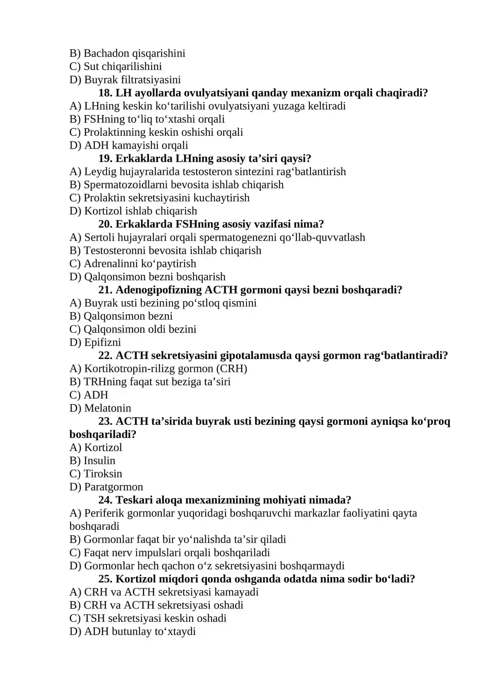 Endokrin sistemasi fiziologiyasi va boshqarilishi — 110 ta test 3