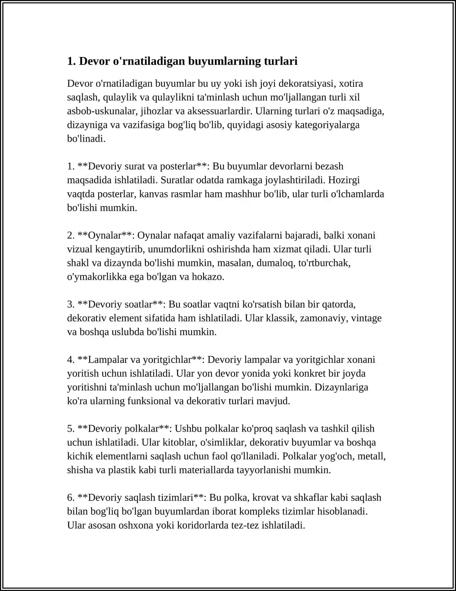 DEVORGA O'RNATILADIGAN BUYUMLAR VA ULARNI QOTIRISH USULLARI 3