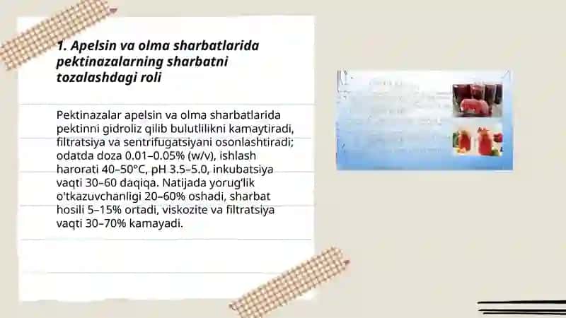 Sharbatlar va Lam alkagolli ichimliklar ishlab chiqarishda fermentlarning oʻrni 3