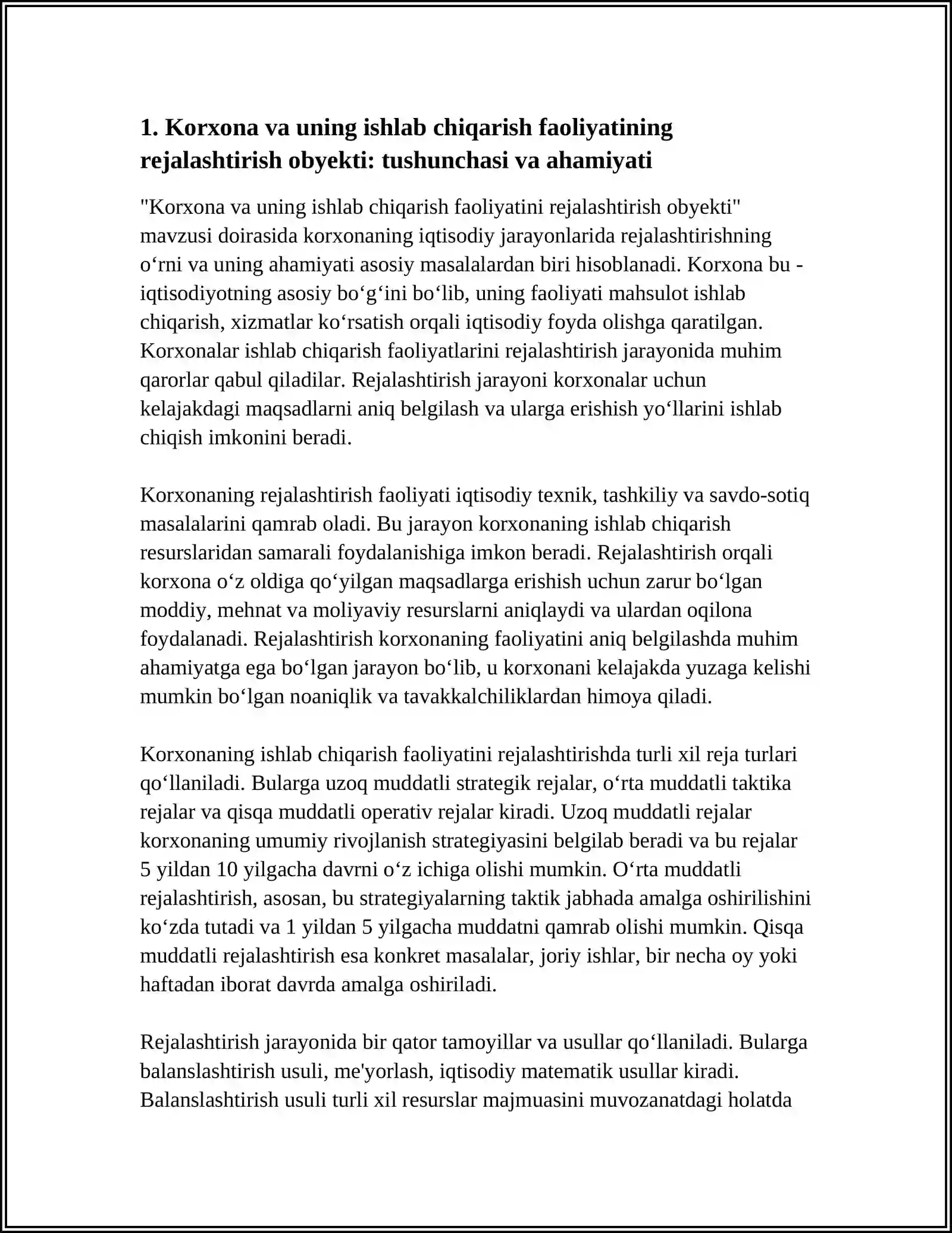 KORXONA VA UNING ISHLAB CHIQARISH FAOLIYATI REJALASHTIRISH 3