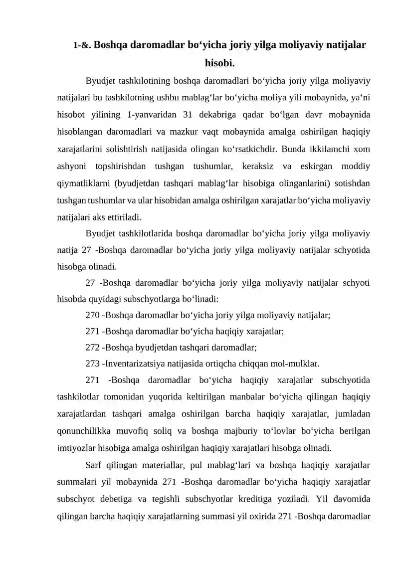 BYUDJET TASHKILOTLARIDA BYUDJETDAN TASHQARI MABLAG‘LAR BO‘YICHA JORIY YILGA MOLIYAVIY NATIJALAR HISOBI 3