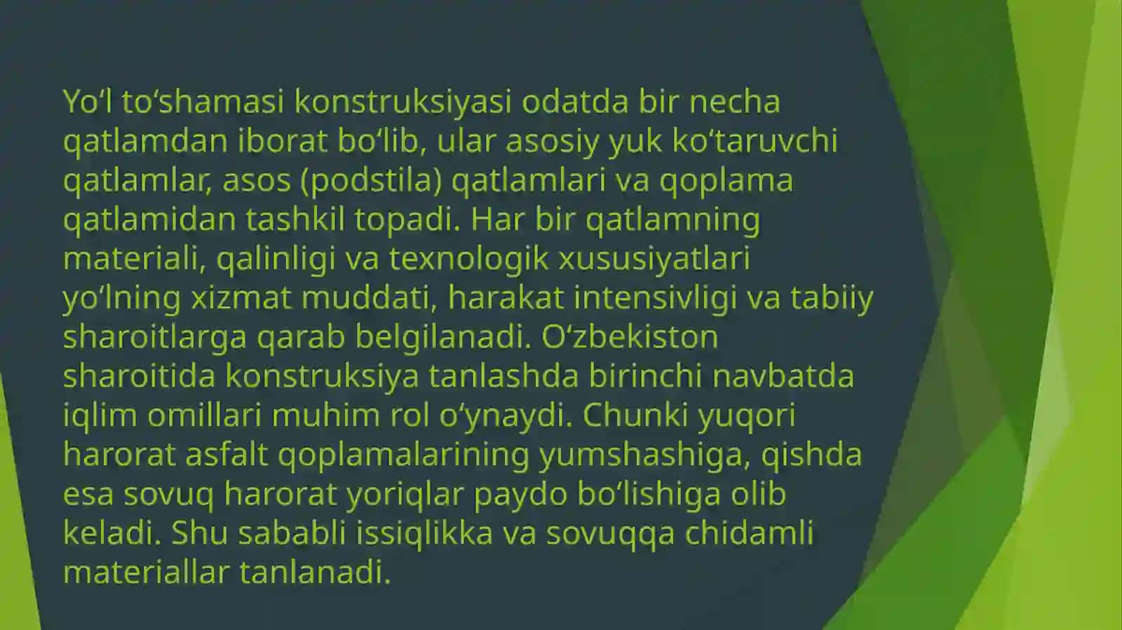 O‘zbekiston Respublikasi hududiy sharoitidan kelib chiqib yo‘l to‘shamasi konstruksiyalarini tanlash tamoyillari 3