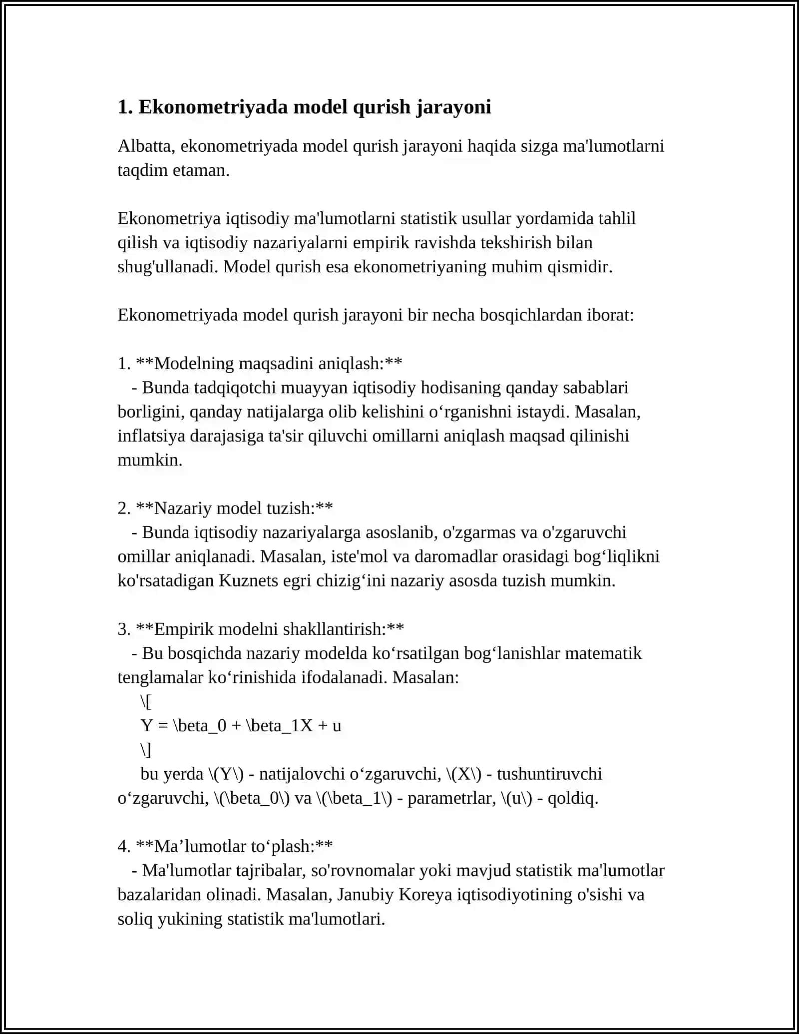 EKONOMETRIK MODELLARNI AMALGA OSHIRISHDA AMALIY PAKETLARDAN FOYDALANISH(STATA16,EVIEWS) 3