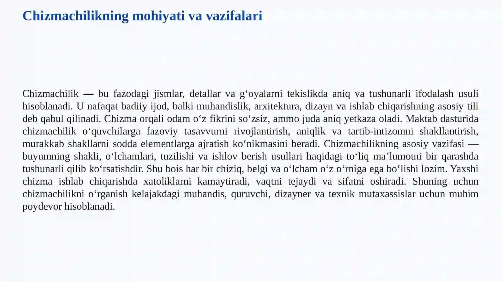 Chizmachilik: Asoslar, qoidalar va amaliy ko‘nikmalar. Chizma formatlari, qalinligi, masshtab tushunchasi 3