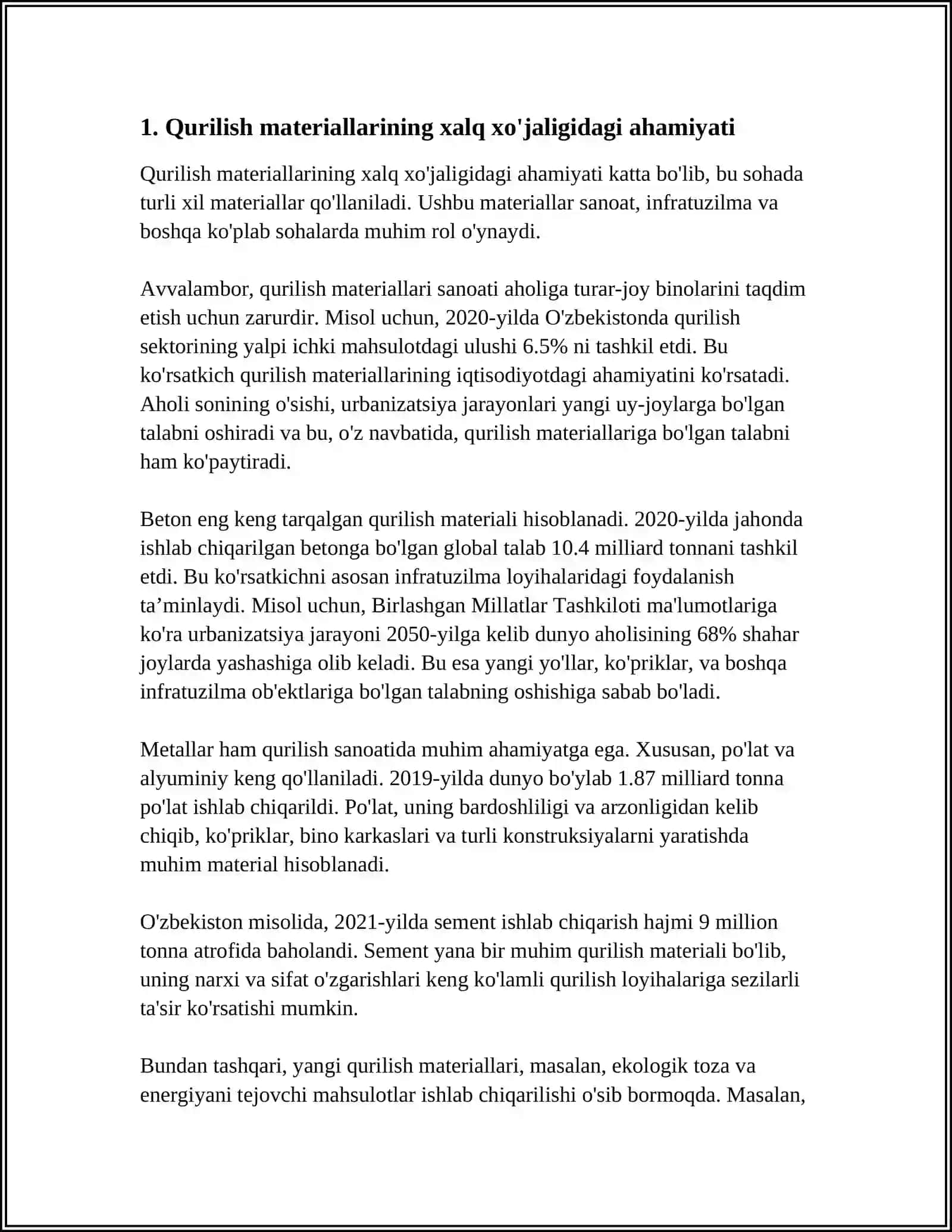 QURILISH MATERIALLARINING XALQ XO'JALIGIDAGI MOHIYATI. QURILISH MATERIALLARINI TASNIFLASH ASOSLARI 3