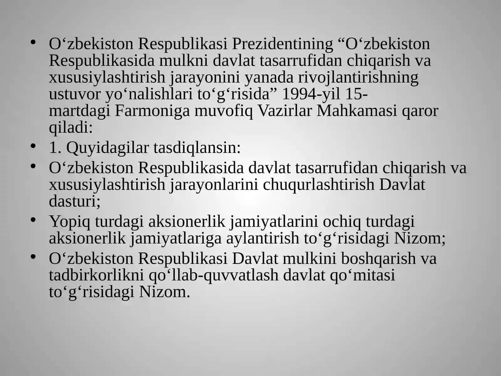 O‘zbekiston Respublikasidagi davlat tassarrufidagi haxat etish vazifalari va usullari 3