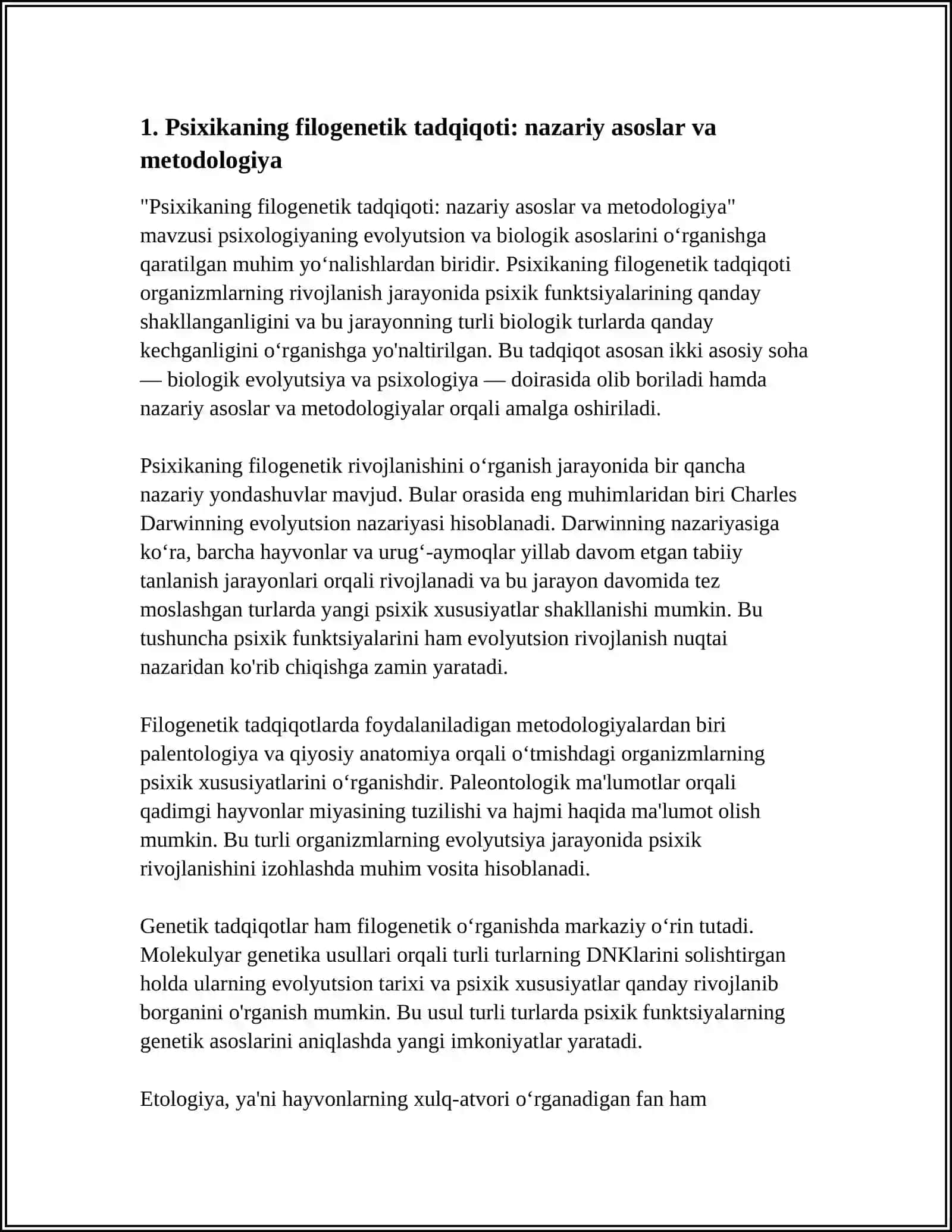 Psixikaning filogenetik tadqiqoti: nazariy asoslar va metodologiya 3