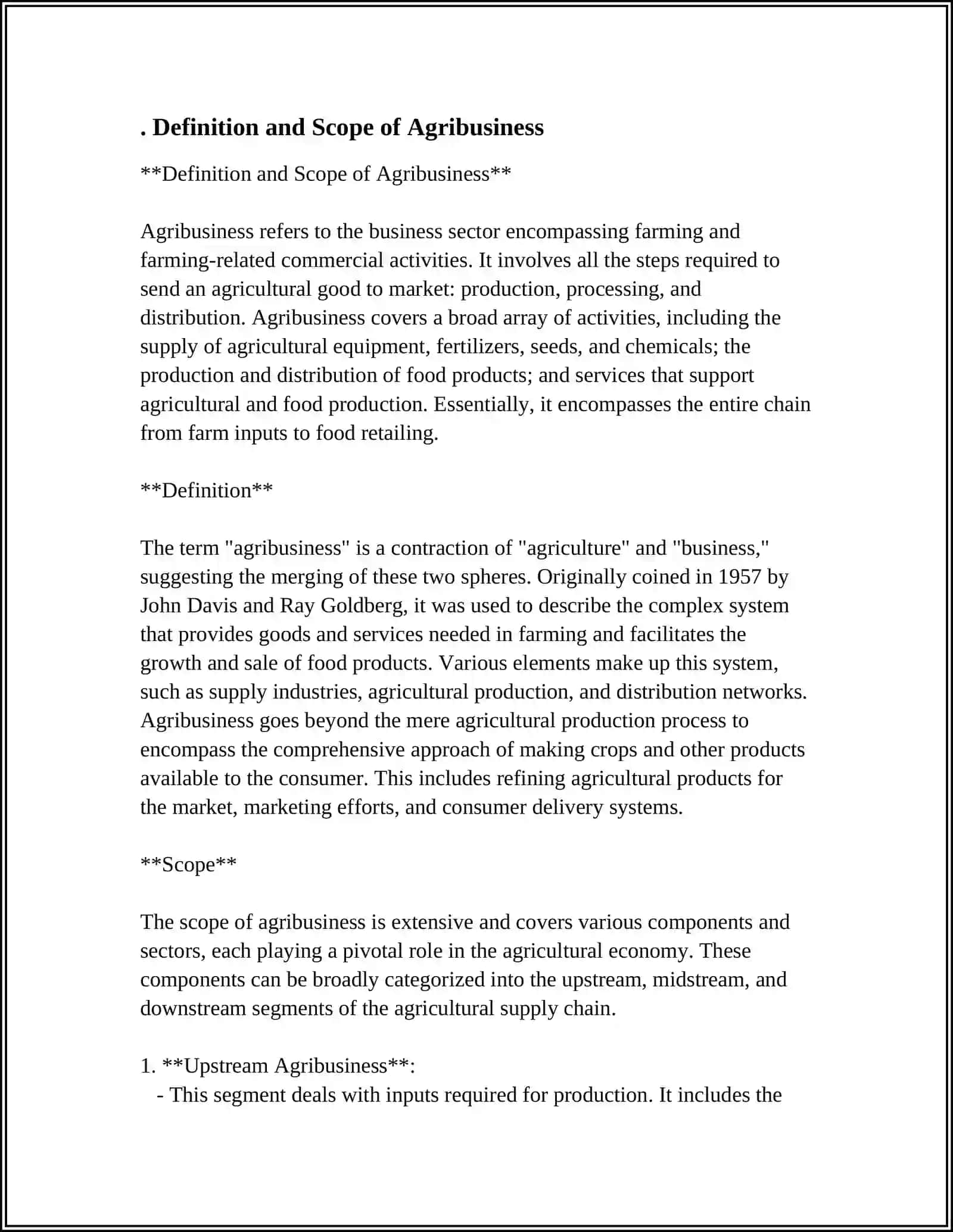 Definition and Scope of Agribusiness 3