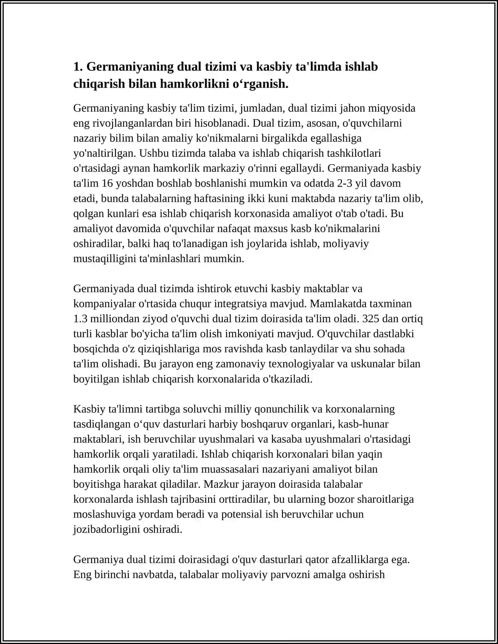 Germaniyaning dual tizimi va kasbiy ta'limda ishlab chiqarish bilan hamkorlikni oʻrganish 3
