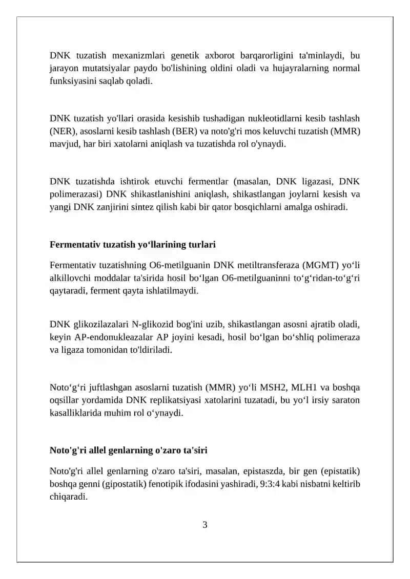 Reparatsiya fermentlari faoliyatining xilma-xilligi 3