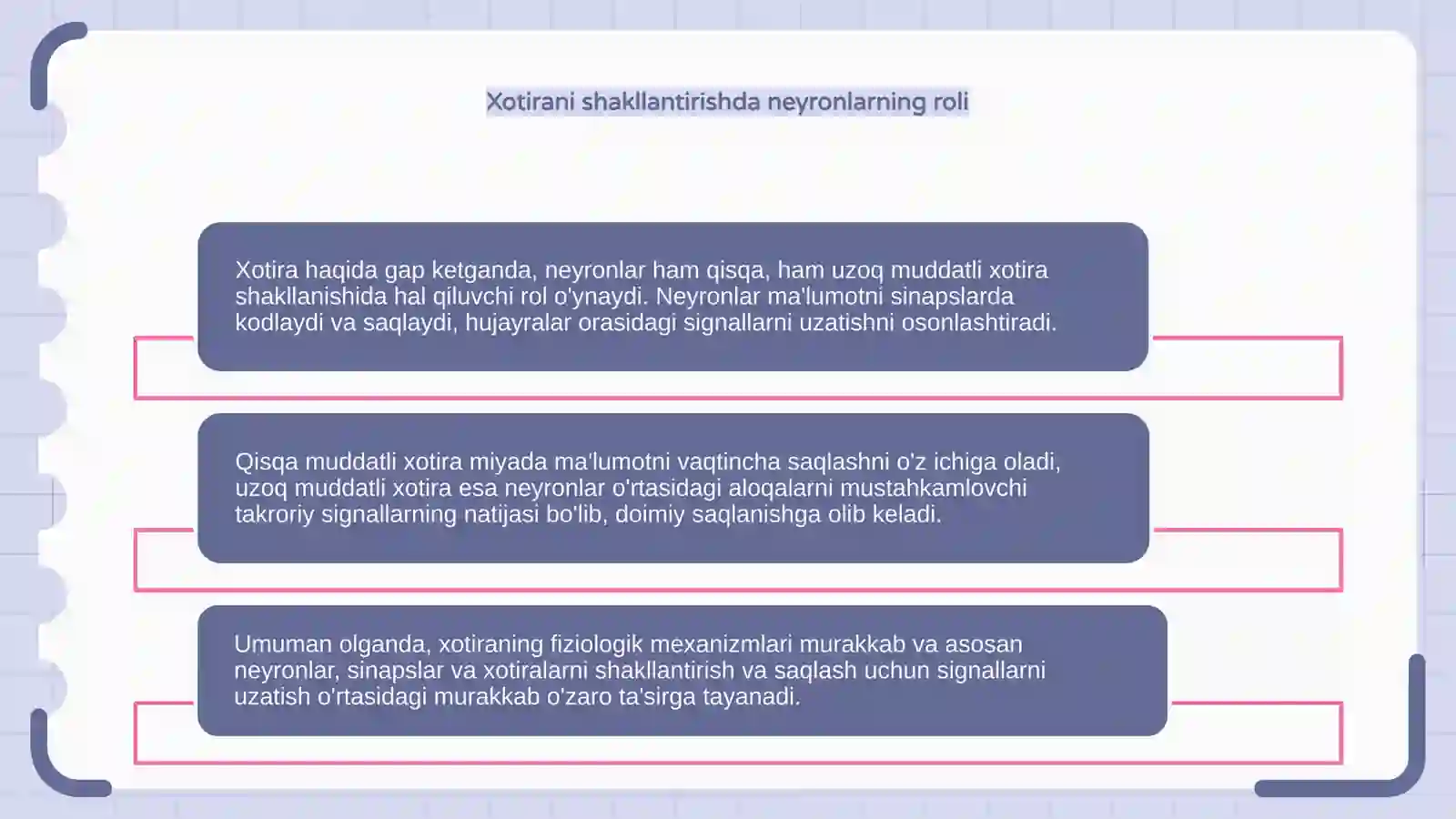 Qisqa va uzoq muddatli xotiraning fziologik mexanizmlari 3
