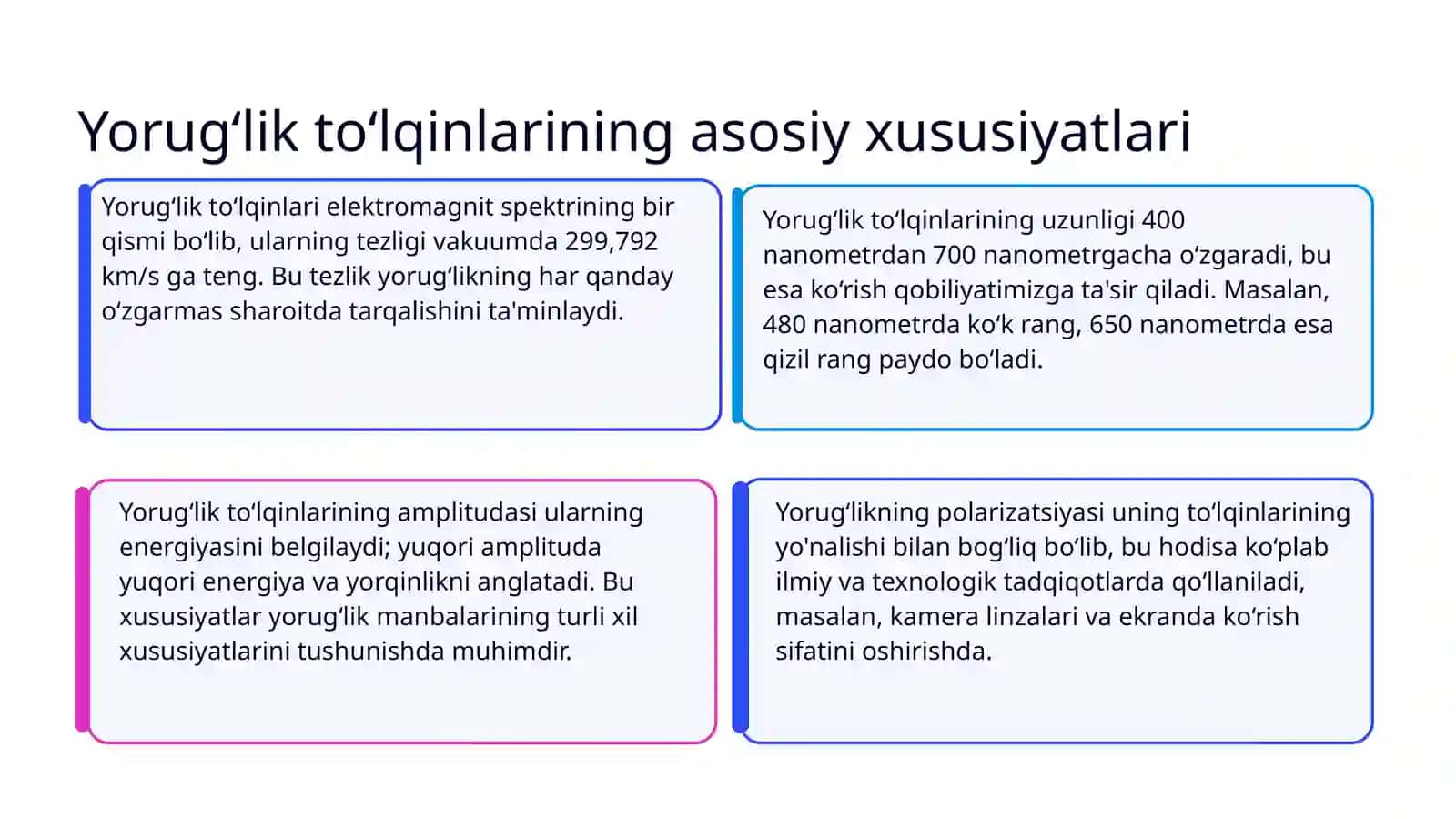 Yorug‘likning to‘lqin tabiati. Yorug‘lik interferensiyasi va difraksiyasi 3