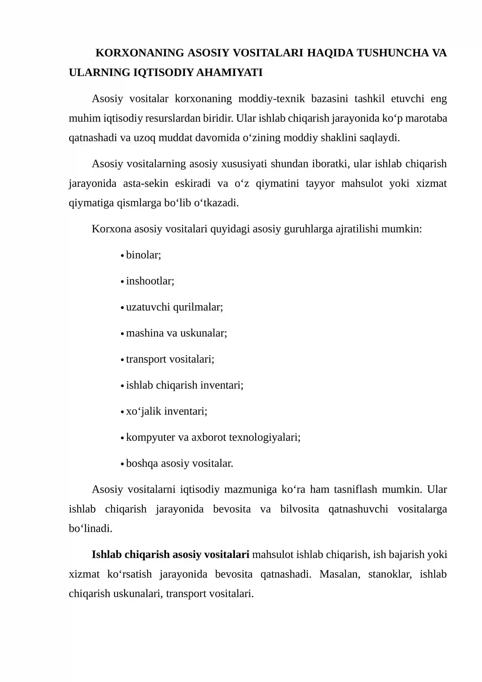 Korxonaning asosiy vositalari tuzilishi 3