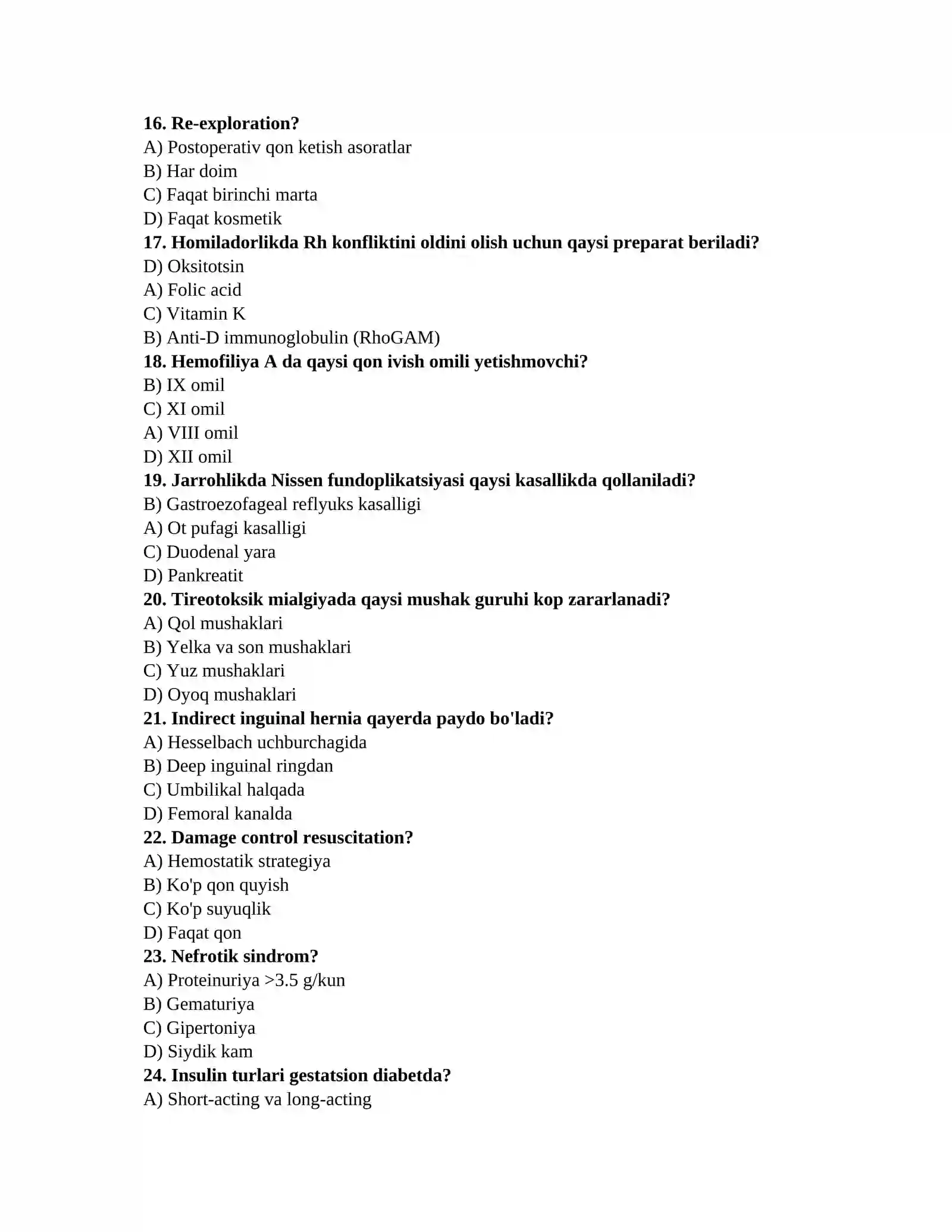 Tibbiyot test savollari to'plami 3
