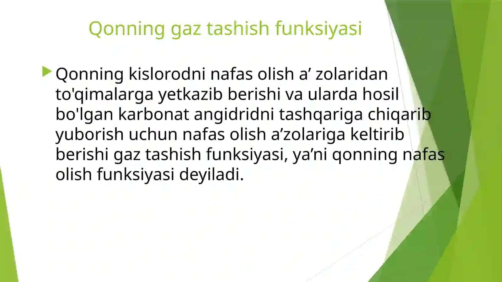 Qondagi gazlar transporti. To’qimada gazlar almanishuvi 3