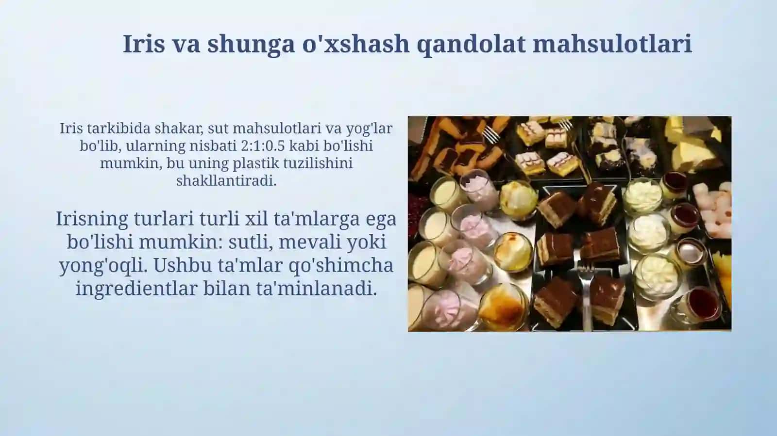 Qandolat mahsulotlarining umumiy xususiyatlari,assortimentivatasnifi 3