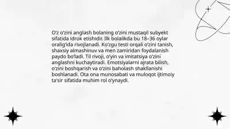 Ilk bolalik davrida o‘z o‘zini anglashning rivojlanishi va 3 yoshlilar inqirozi 3