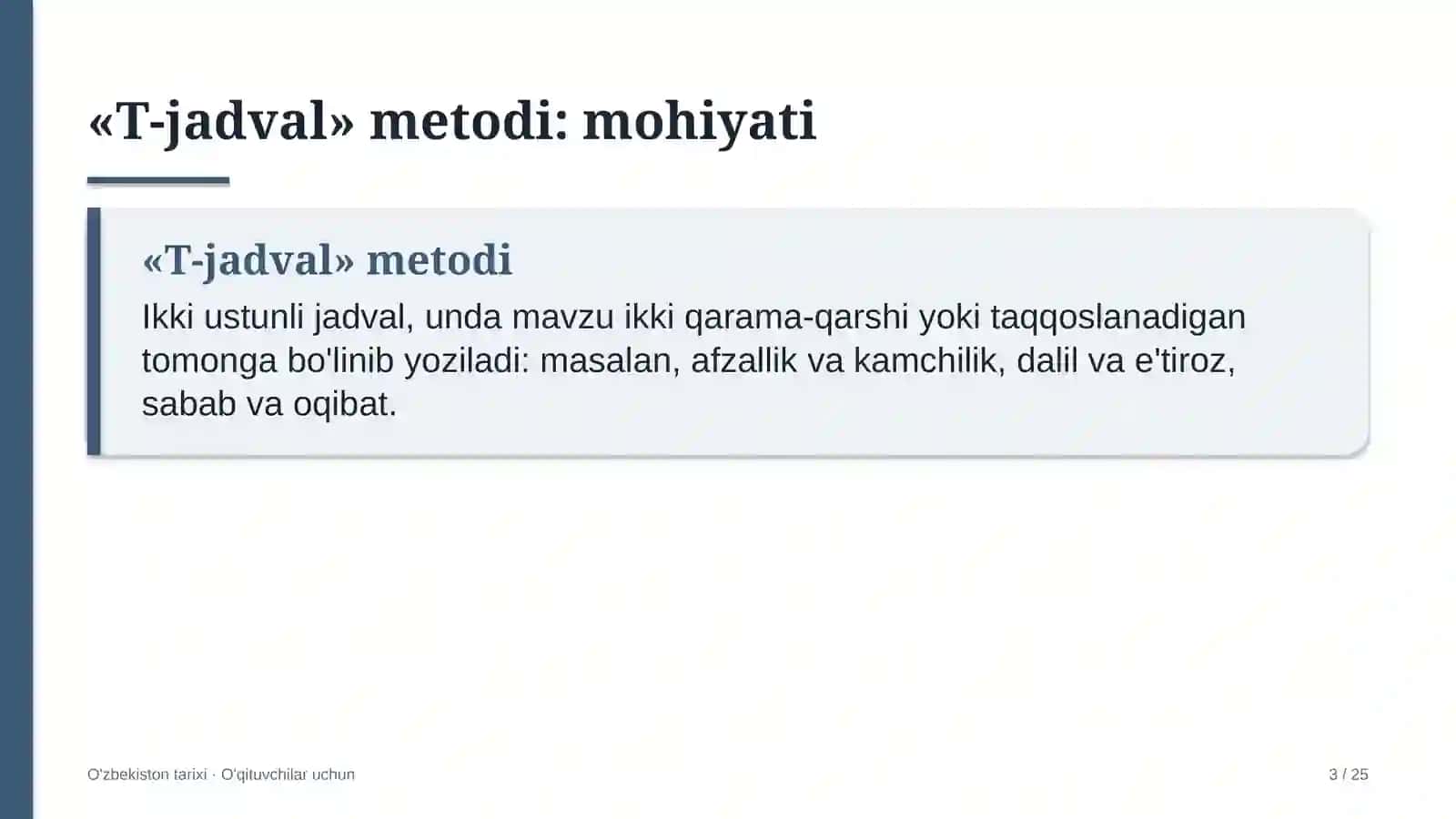 o'zbekiston tarixi darslarida t jadval metodidan foydalanish 8400 3
