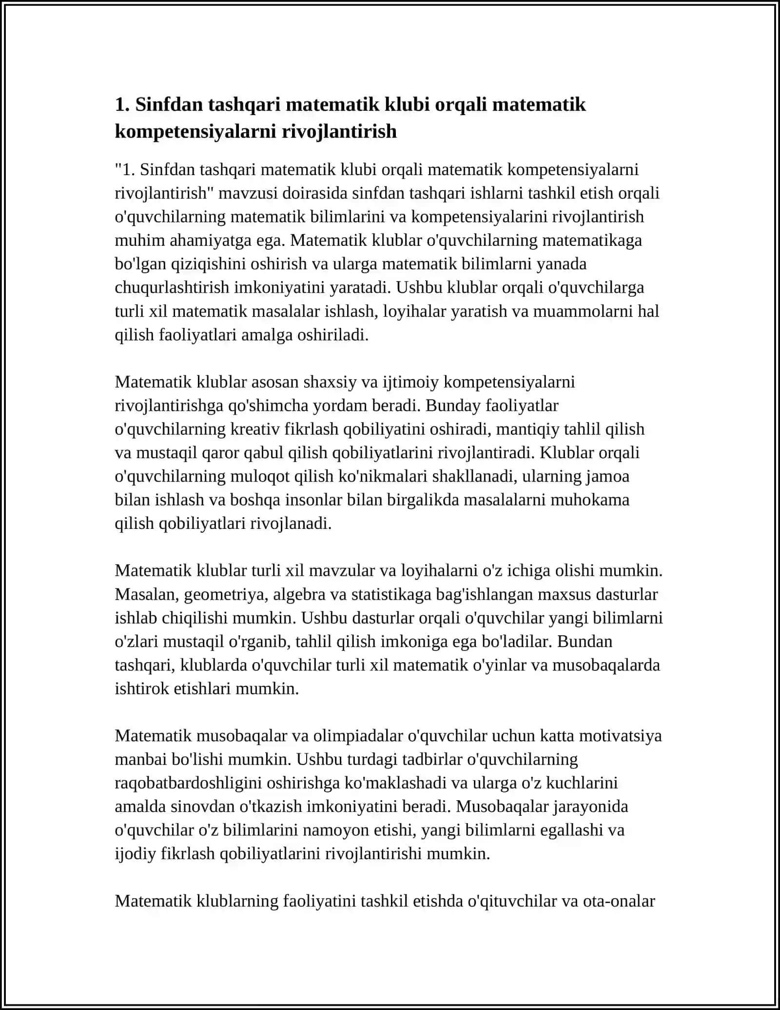 SINFDAN TASHQARI ISHLAR ORQALI MATEMATIK KOMPETENSIYALARNI RIVOJLANTIRISH 3
