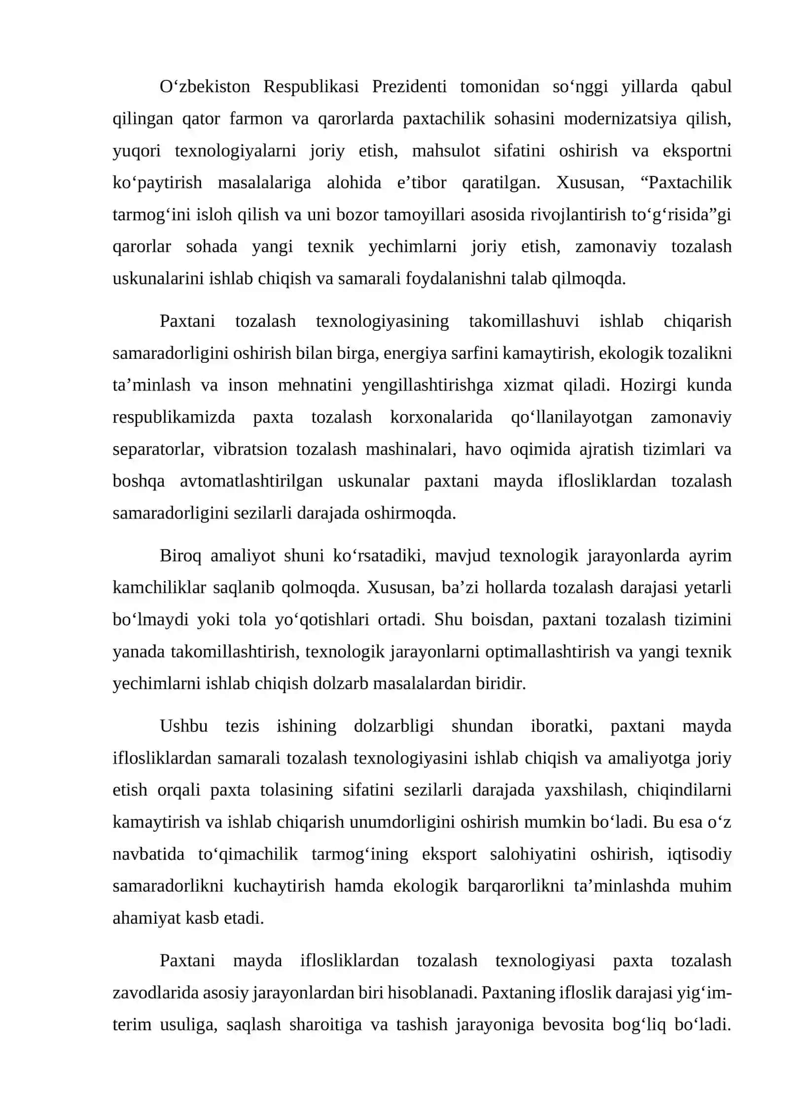 Paxtani mayda iflosliklardan tozalash 3