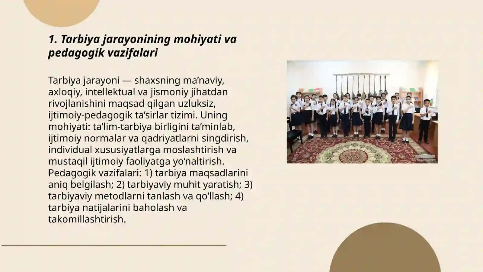 Tarbiya jarayonining mohiyati, mazmuni, tarbiya tamoyillari va metodlari 3