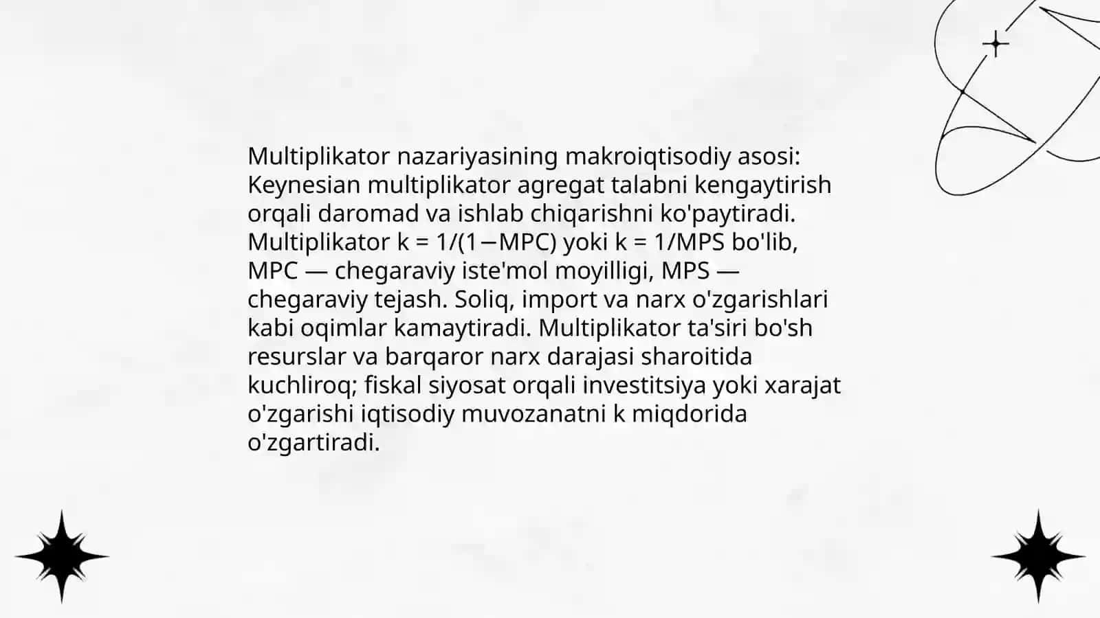 Multiplikator samarasi va uning makroiqtisodiy muvozanatni taʼminlashdagi roli 3