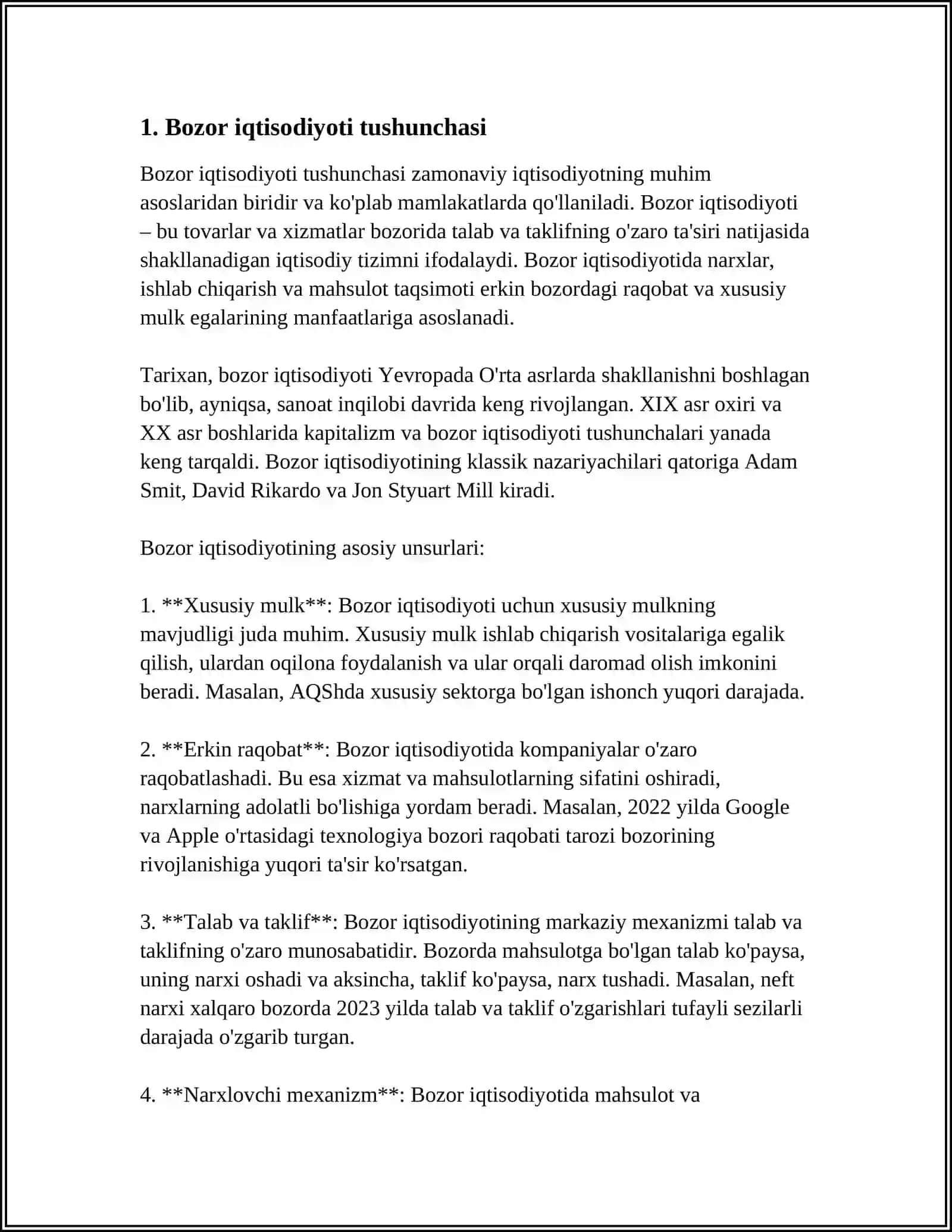Bozor, Uning Iqtisodiy Munosabatlardagi O'rni va Ahamiyati 3