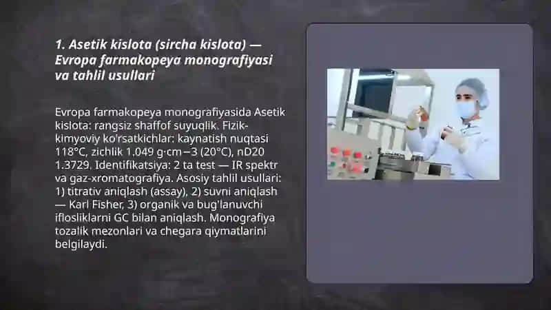 Evropa farmakopeyasining tarkibiga kirgan alifatik karbon kislotalar hosilalai va ularning tahlili 3