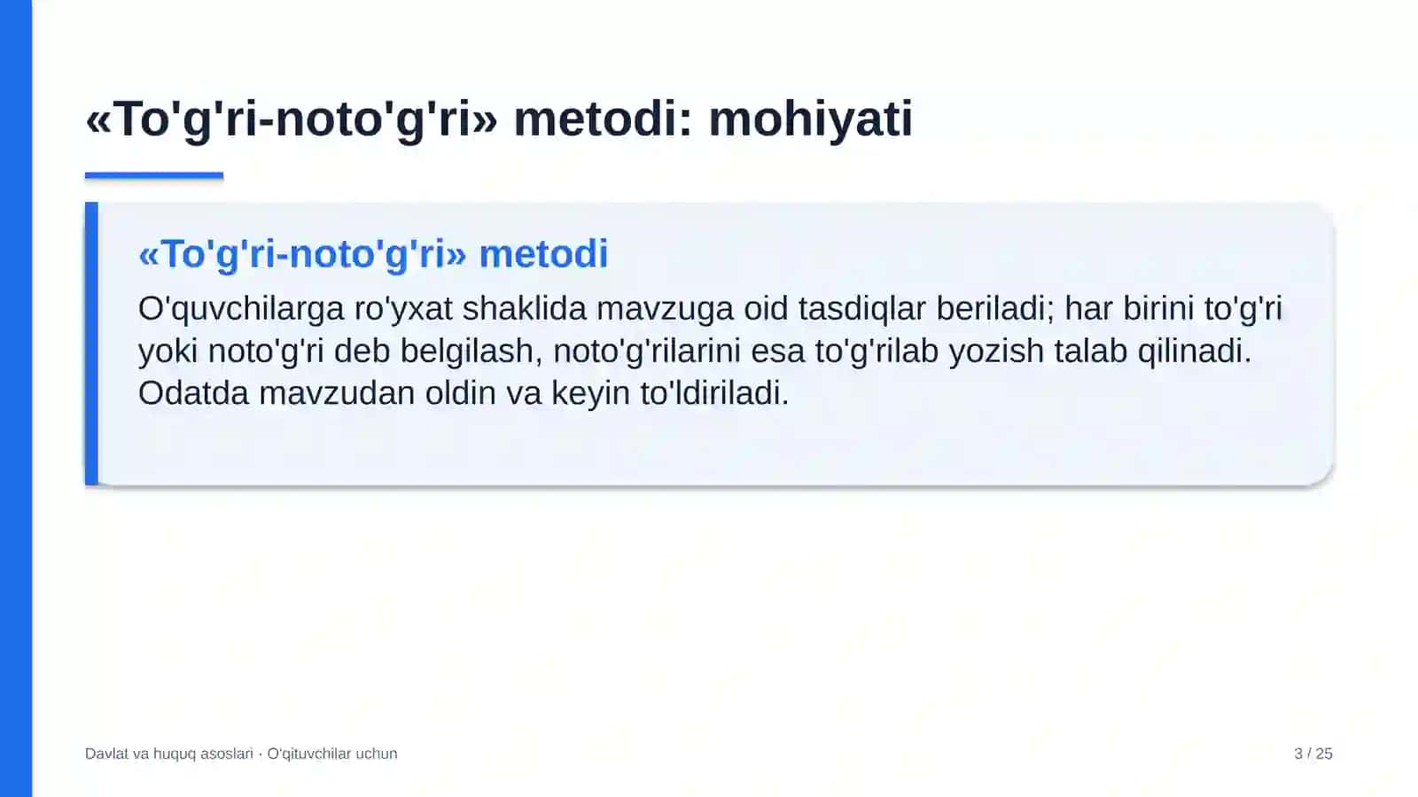 davlat va huquq asoslari darslarida to'g'ri noto'g'ri metodidan foydalanish 8178 3