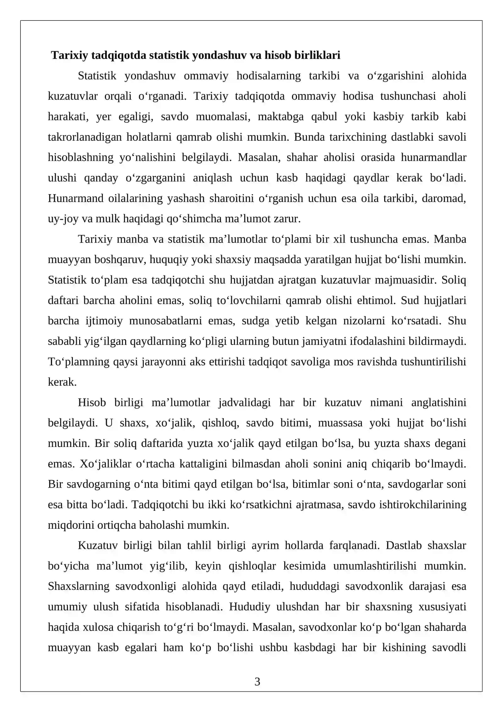 Tarixiy ma’lumotlarni tizimlashtirish uchun statistik usullar 3