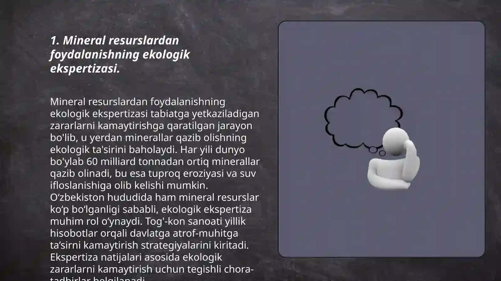 Tabiy ( mineral,suv,o'rmon,yer ) resurslaridan foydalanish loyihalarini ekologik ekspertizalash 3